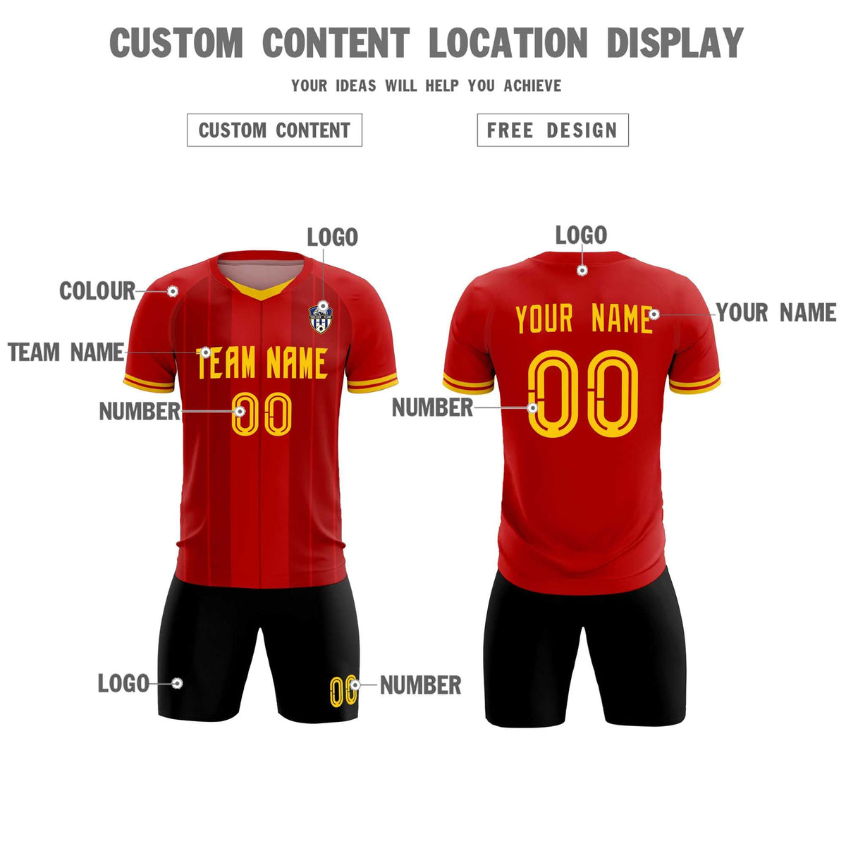 Custom Red Classic Striped Personalized Football Kit Jersey