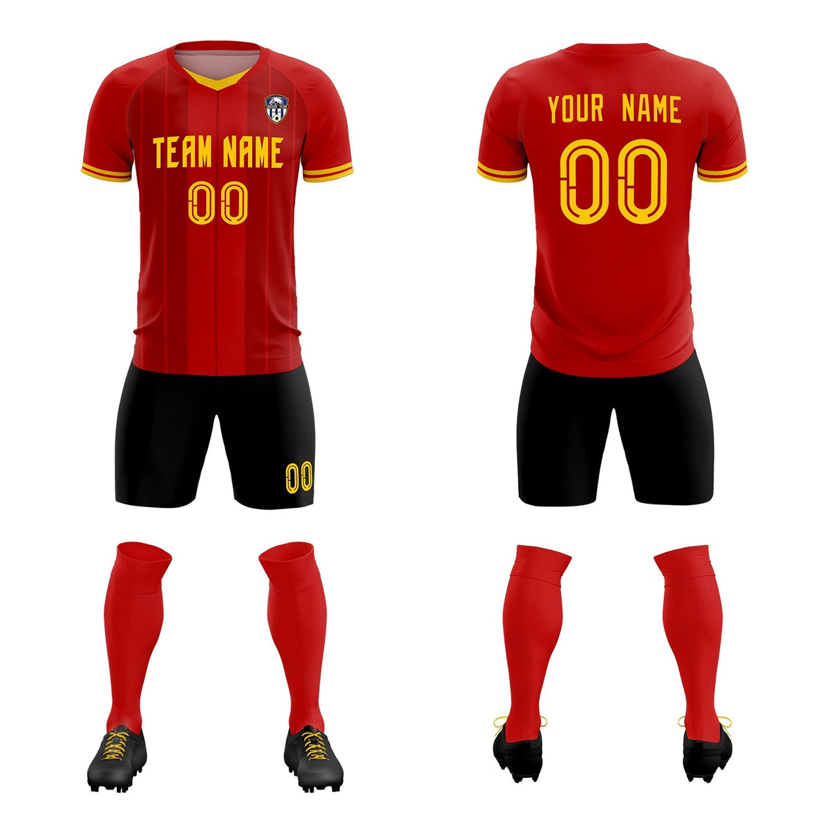 Custom Red Classic Striped Personalized Football Kit Jersey