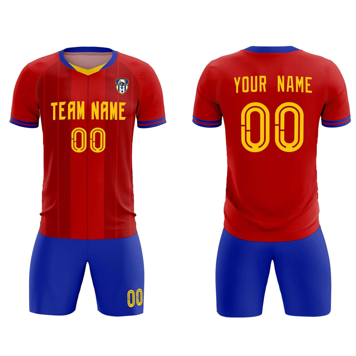 Custom Red Classic Striped Personalized Football Kit Jersey