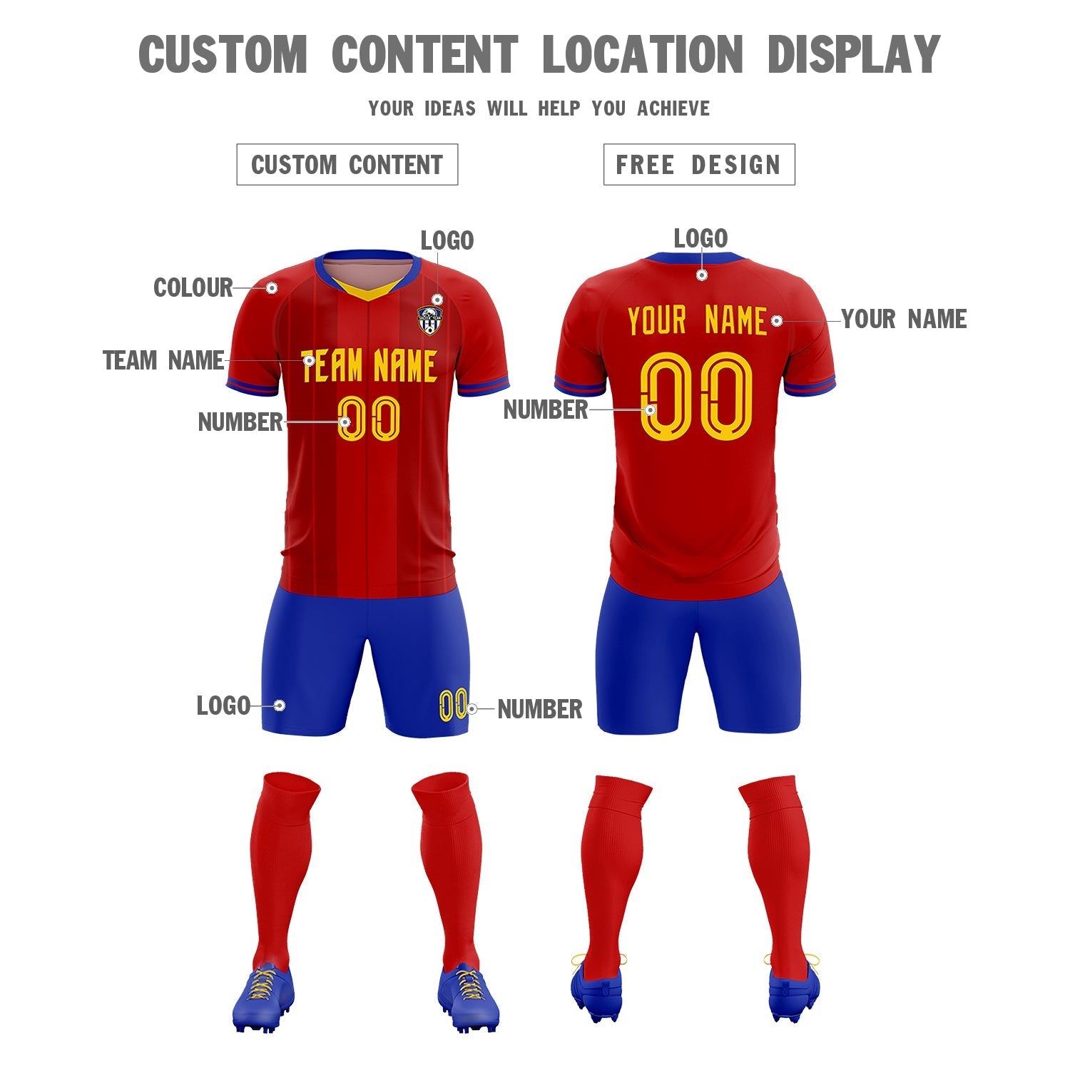 Custom Red Classic Striped Personalized Football Kit Jersey