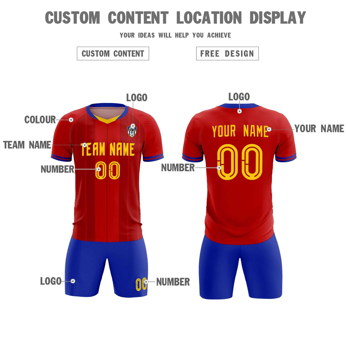 Custom Red Classic Striped Personalized Football Kit Jersey