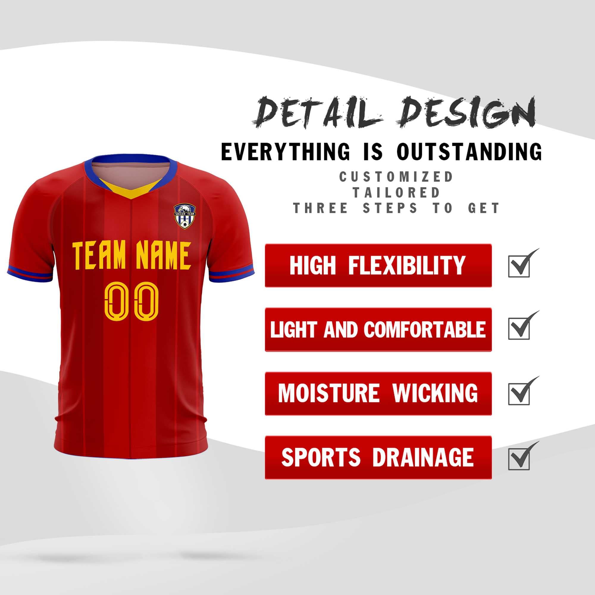 Custom Red Classic Striped Personalized Football Kit Jersey