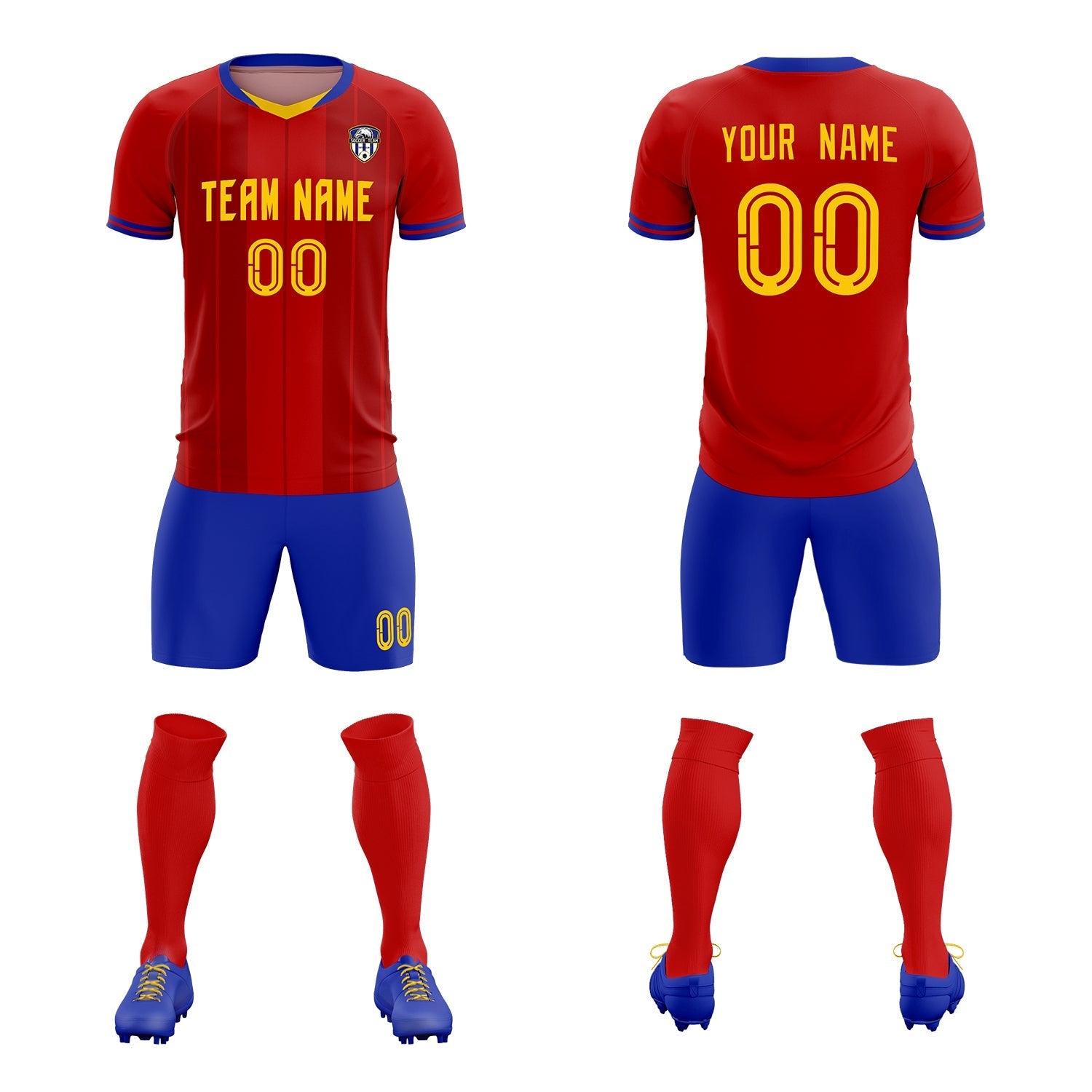 Custom Red Classic Striped Personalized Football Kit Jersey