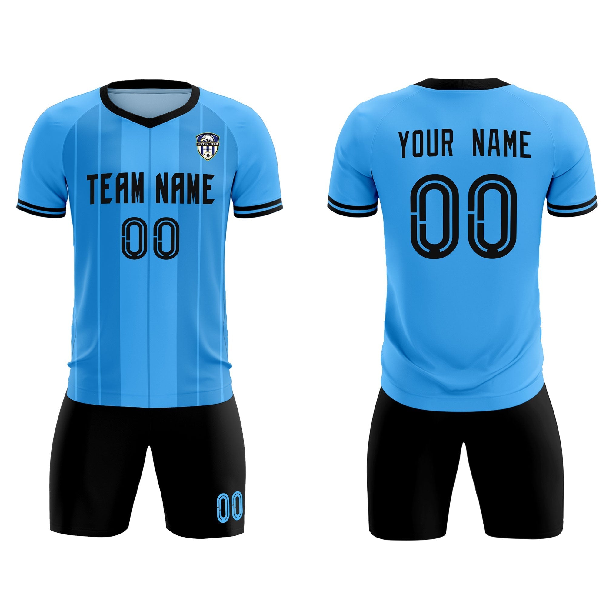 Custom Powder Blue Classic Striped Personalized Football Kit Jersey