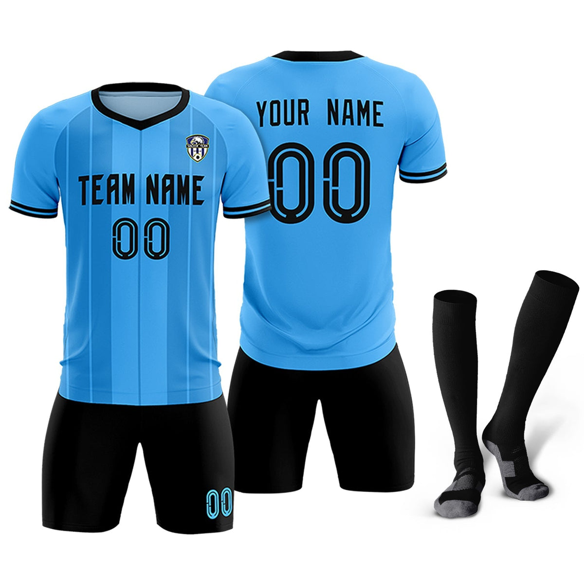 Custom Powder Blue Classic Striped Personalized Football Kit Jersey