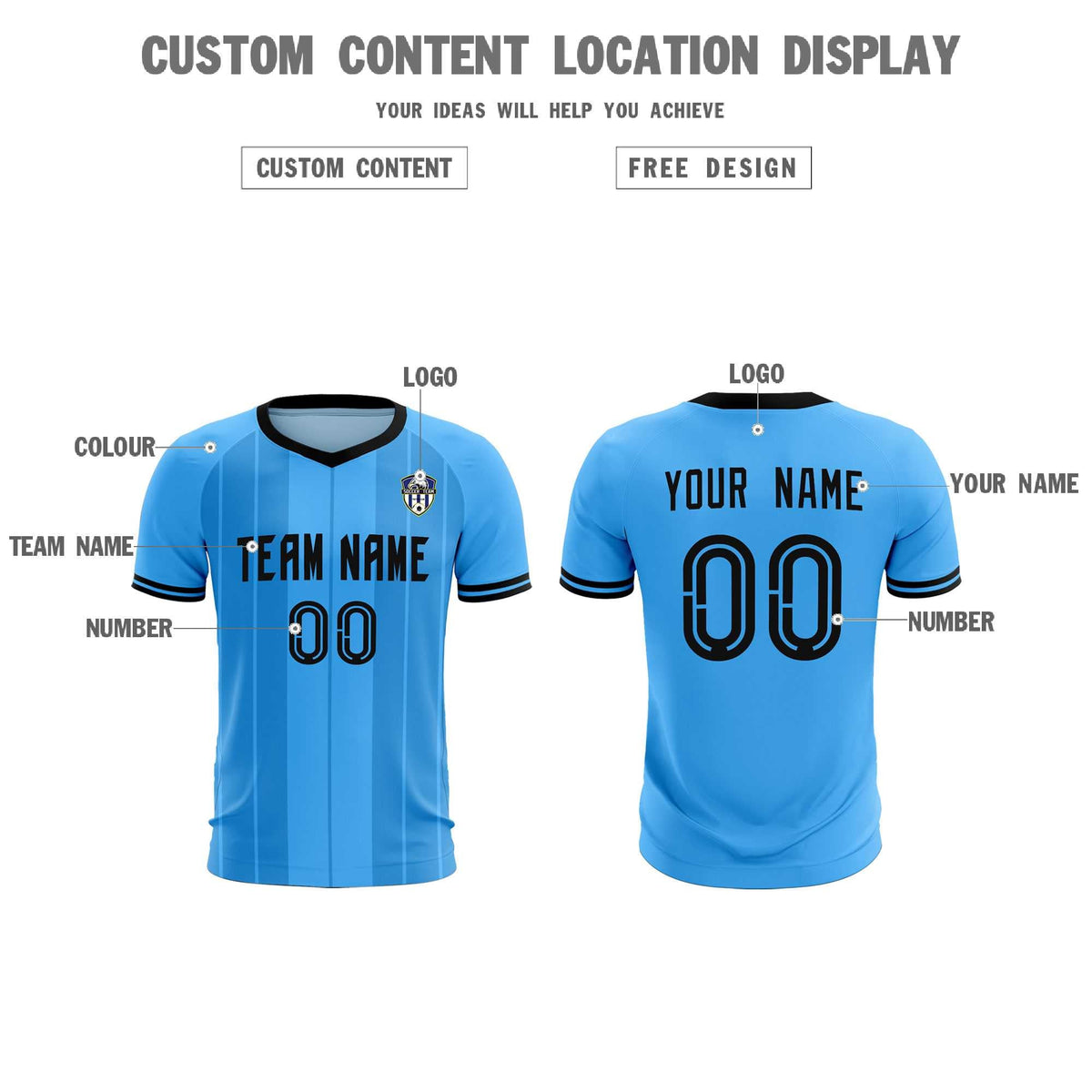 Custom Powder Blue Classic Striped Personalized Football Kit Jersey