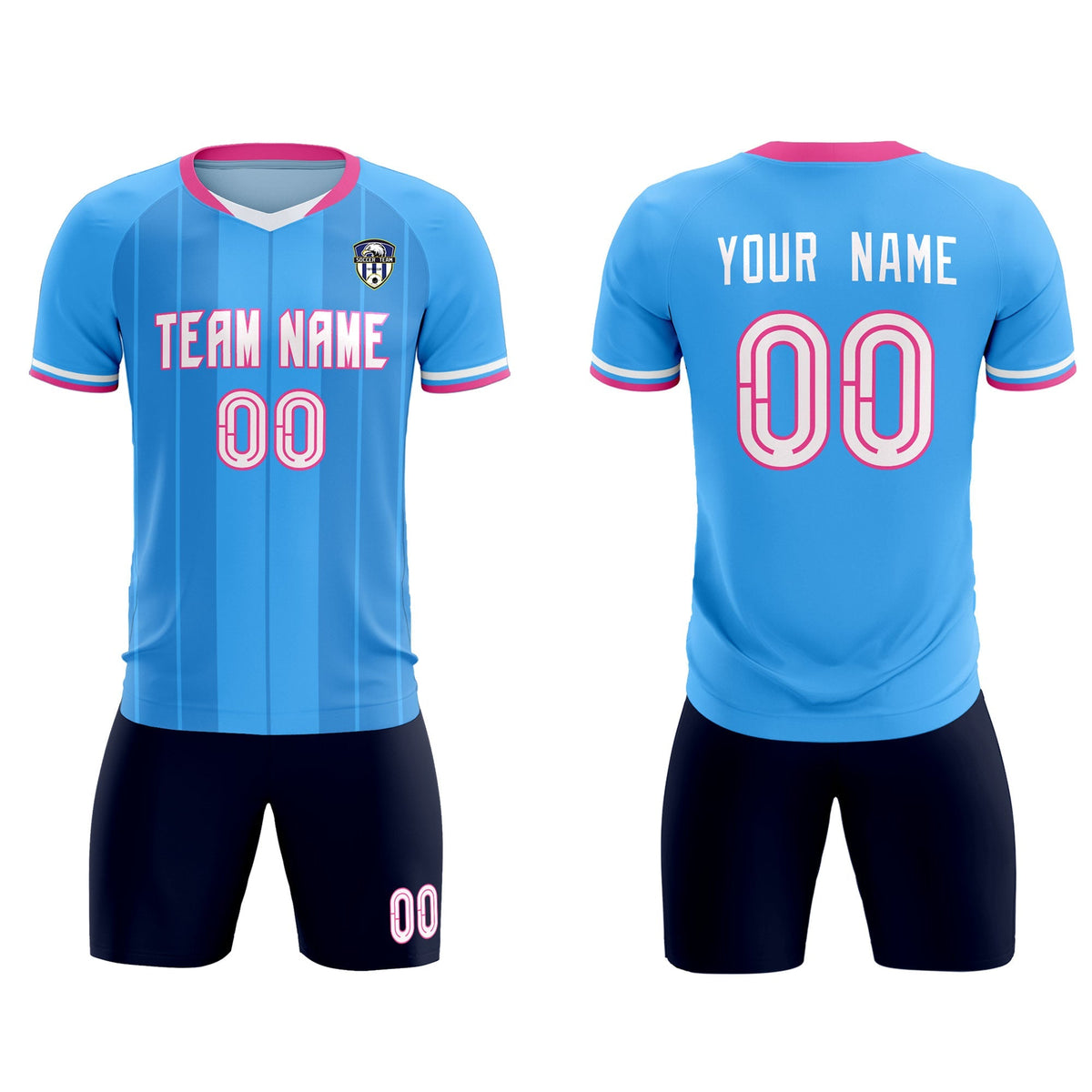 Custom Powder Blue Classic Striped Personalized Football Kit Jersey