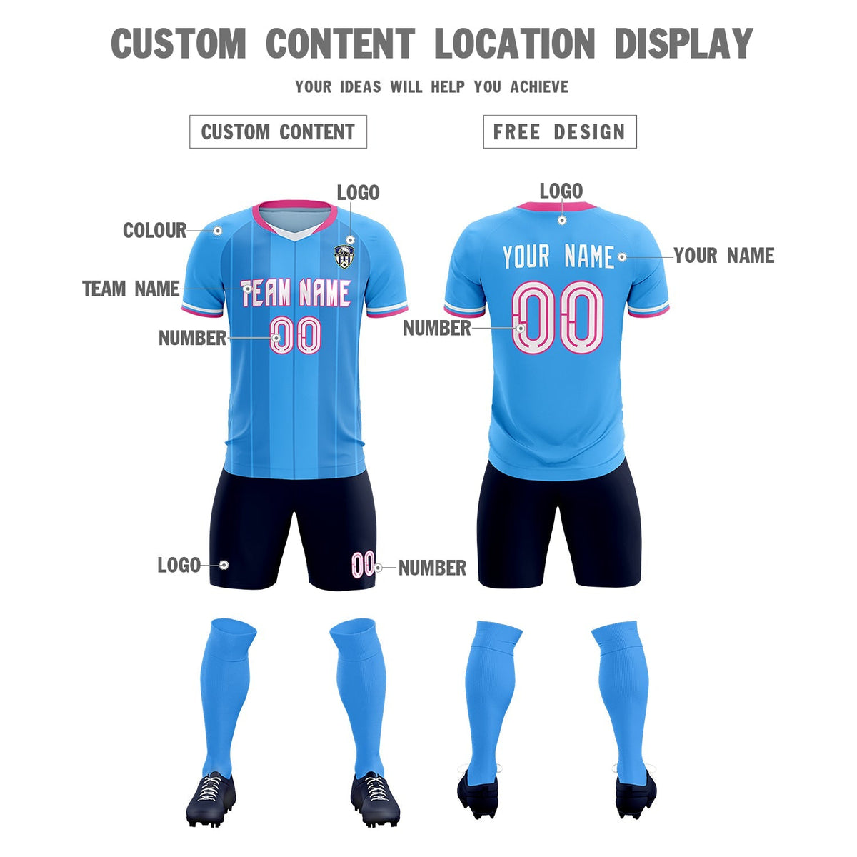 Custom Powder Blue Classic Striped Personalized Football Kit Jersey