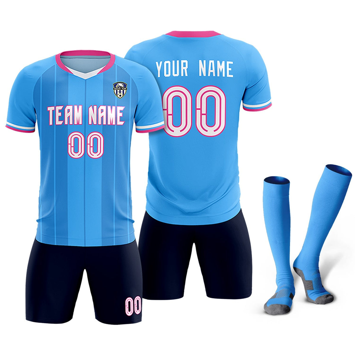 Custom Powder Blue Classic Striped Personalized Football Kit Jersey