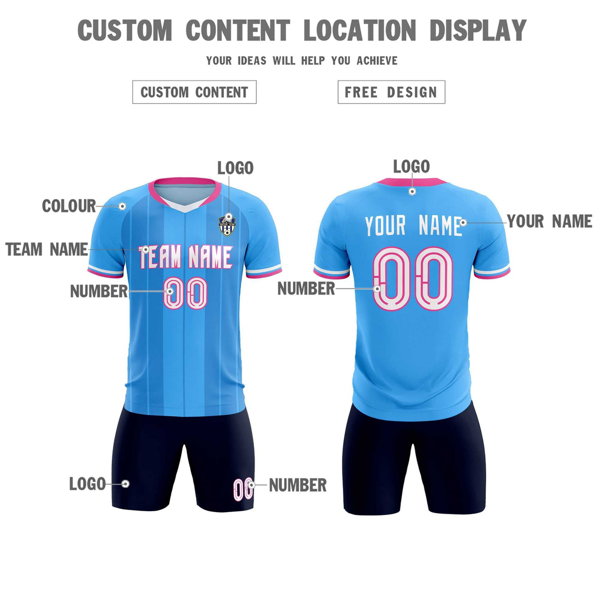 Custom Powder Blue Classic Striped Personalized Football Kit Jersey