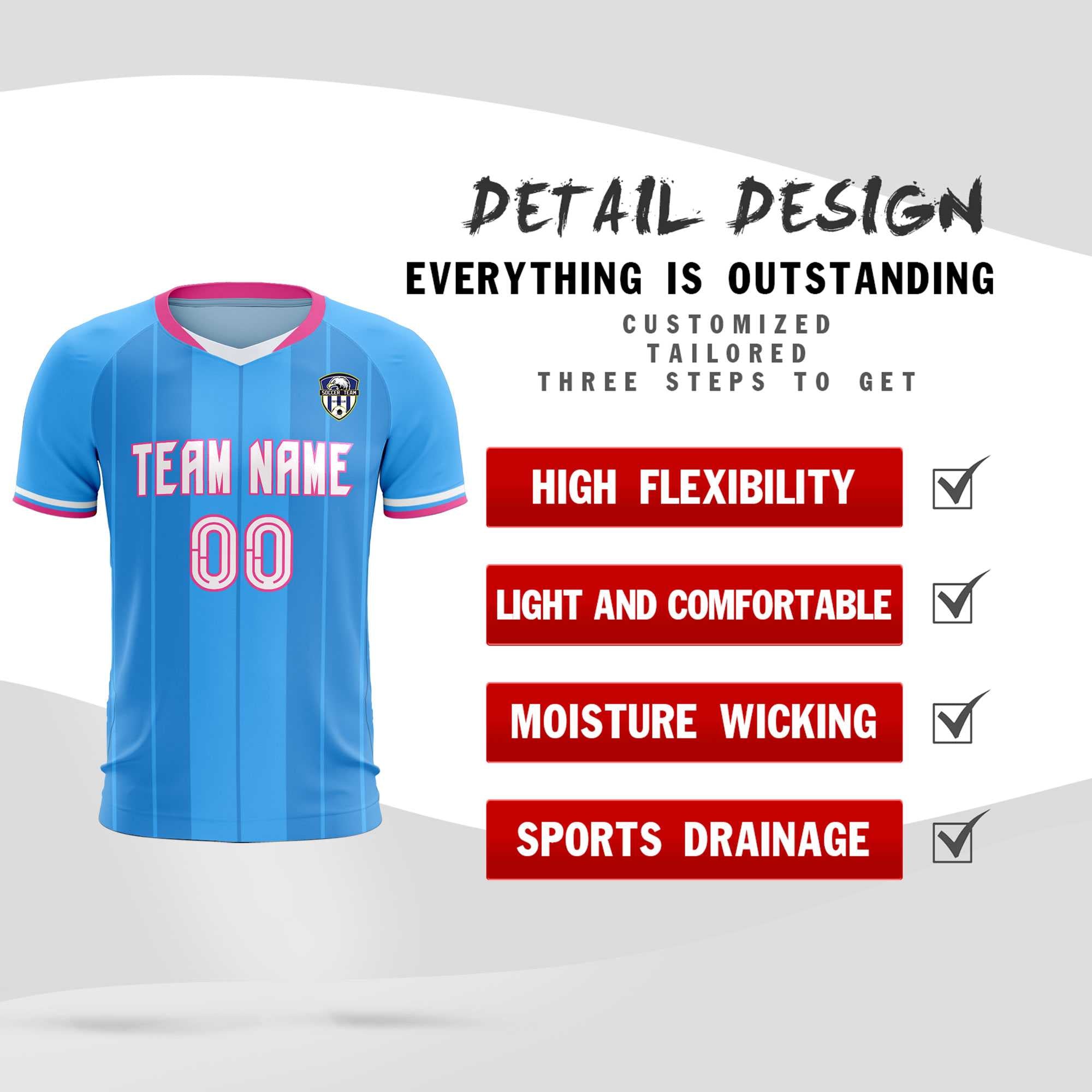 Custom Powder Blue Classic Striped Personalized Football Kit Jersey