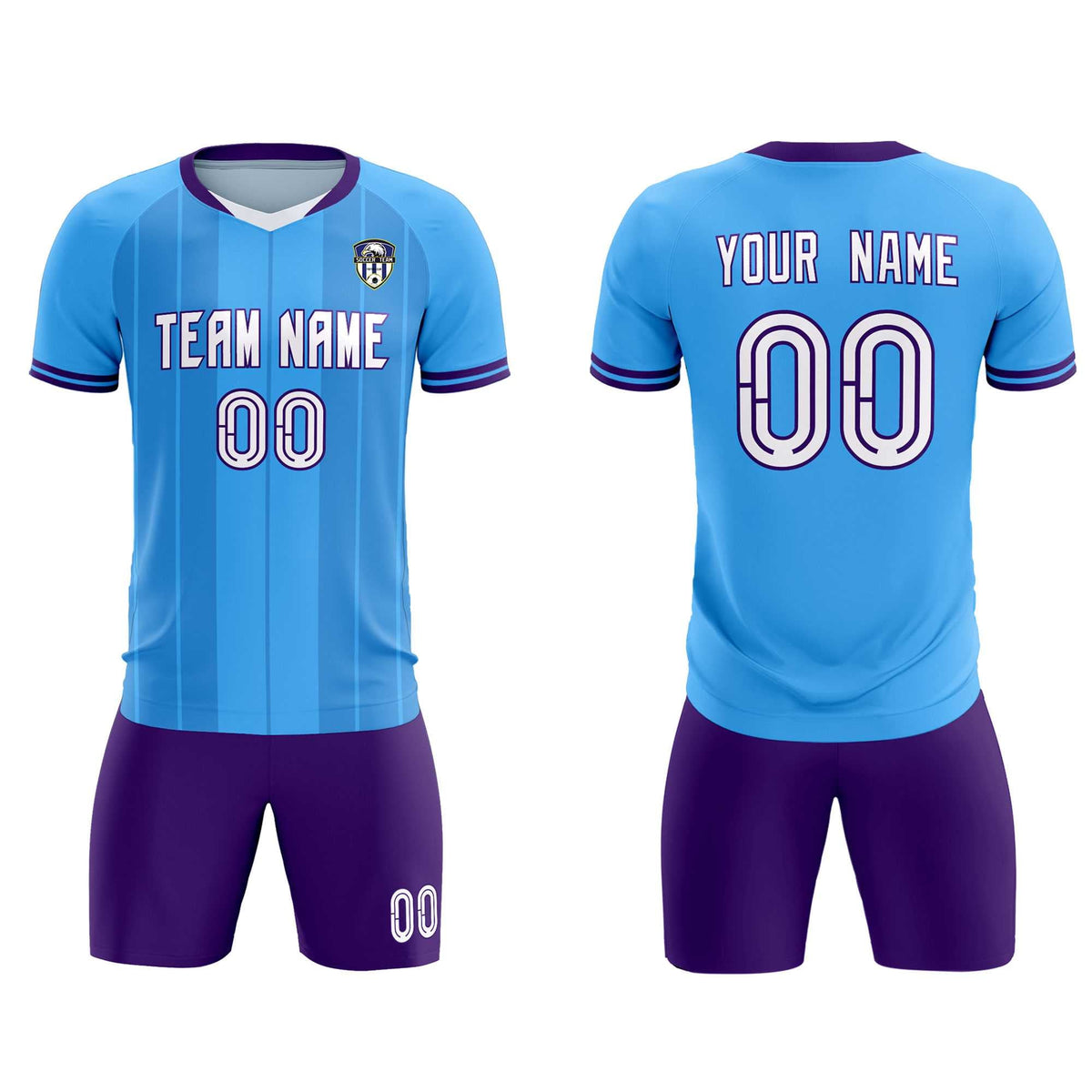 Custom Powder Blue Classic Striped Personalized Football Kit Jersey