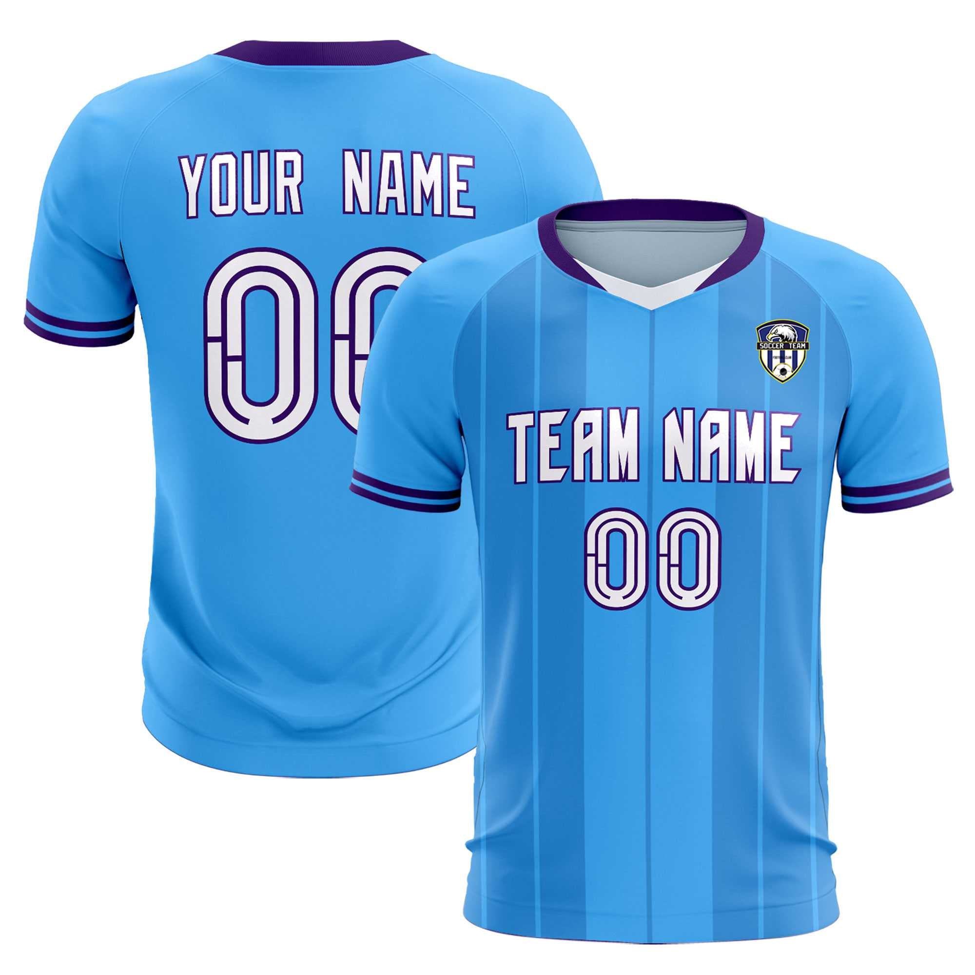Custom Powder Blue Classic Striped Personalized Football Kit Jersey
