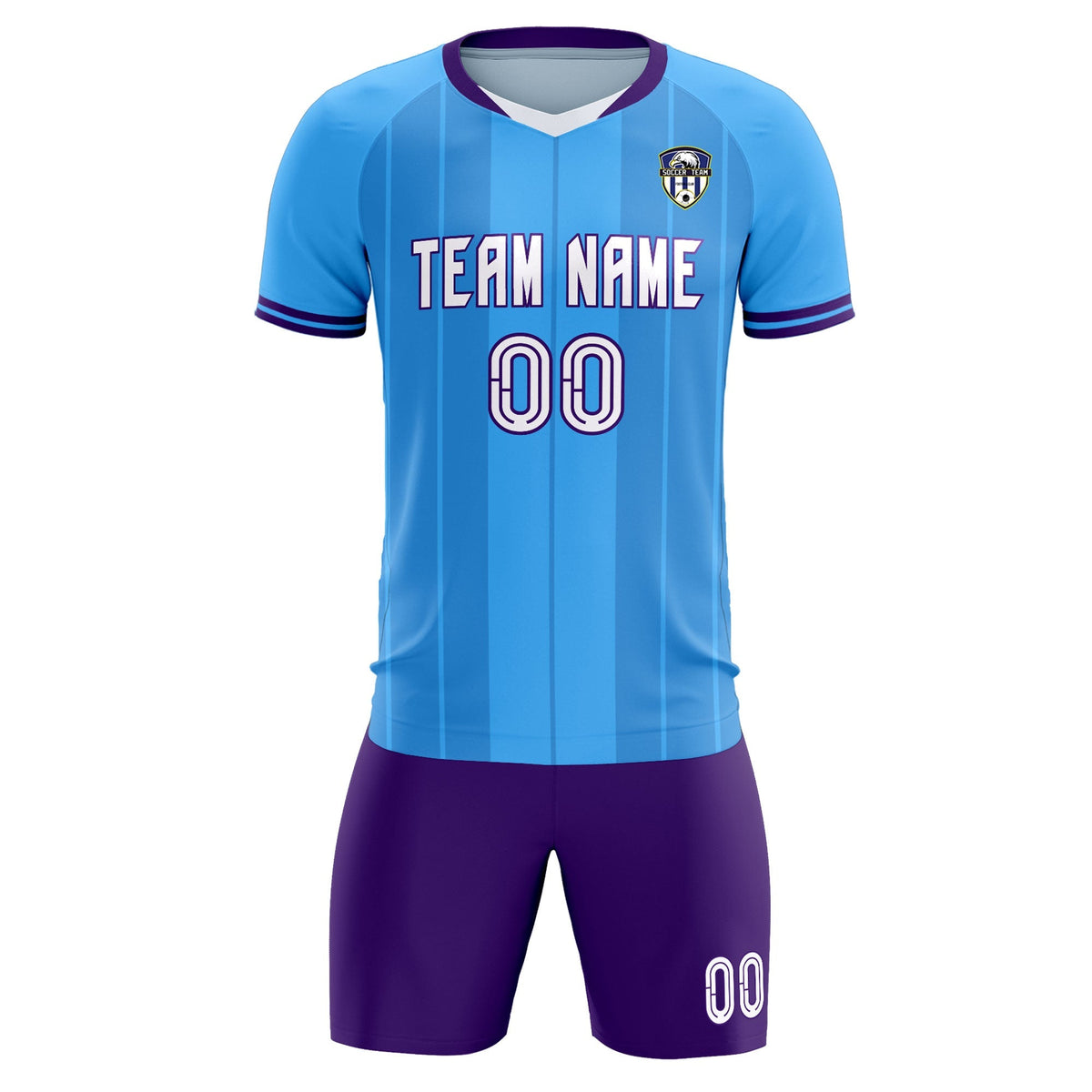 Custom Powder Blue Classic Striped Personalized Football Kit Jersey