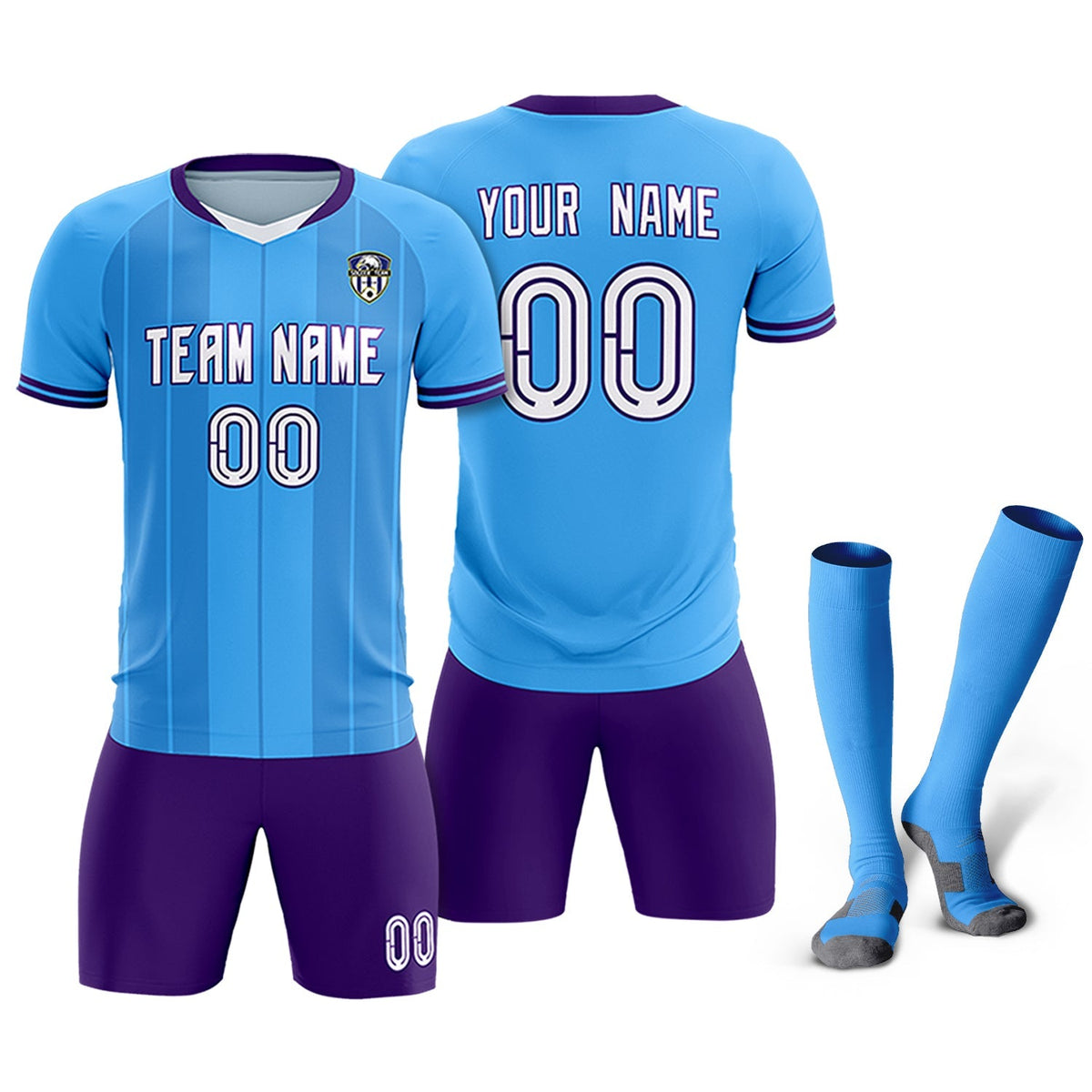 Custom Powder Blue Classic Striped Personalized Football Kit Jersey
