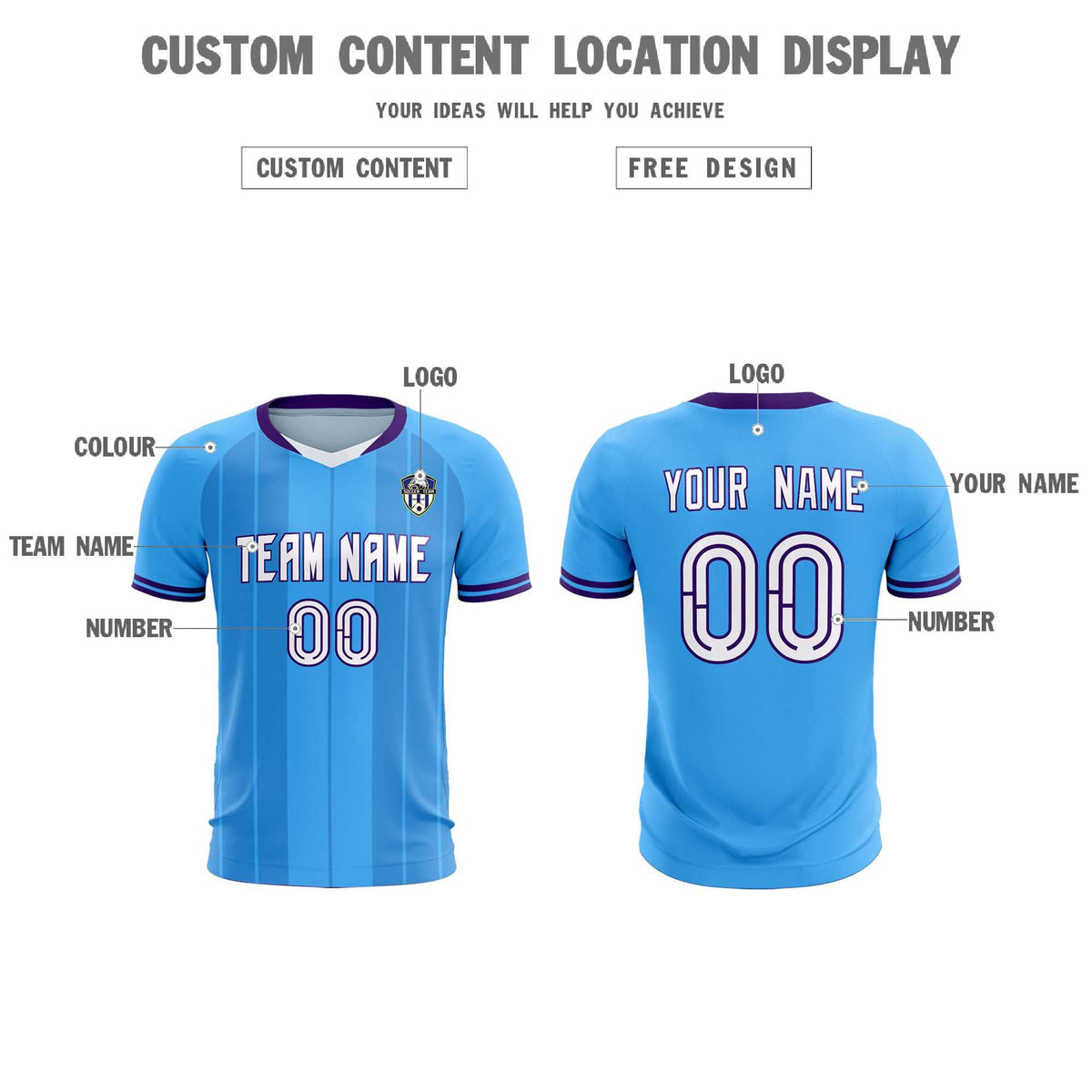 Custom Powder Blue Classic Striped Personalized Football Kit Jersey