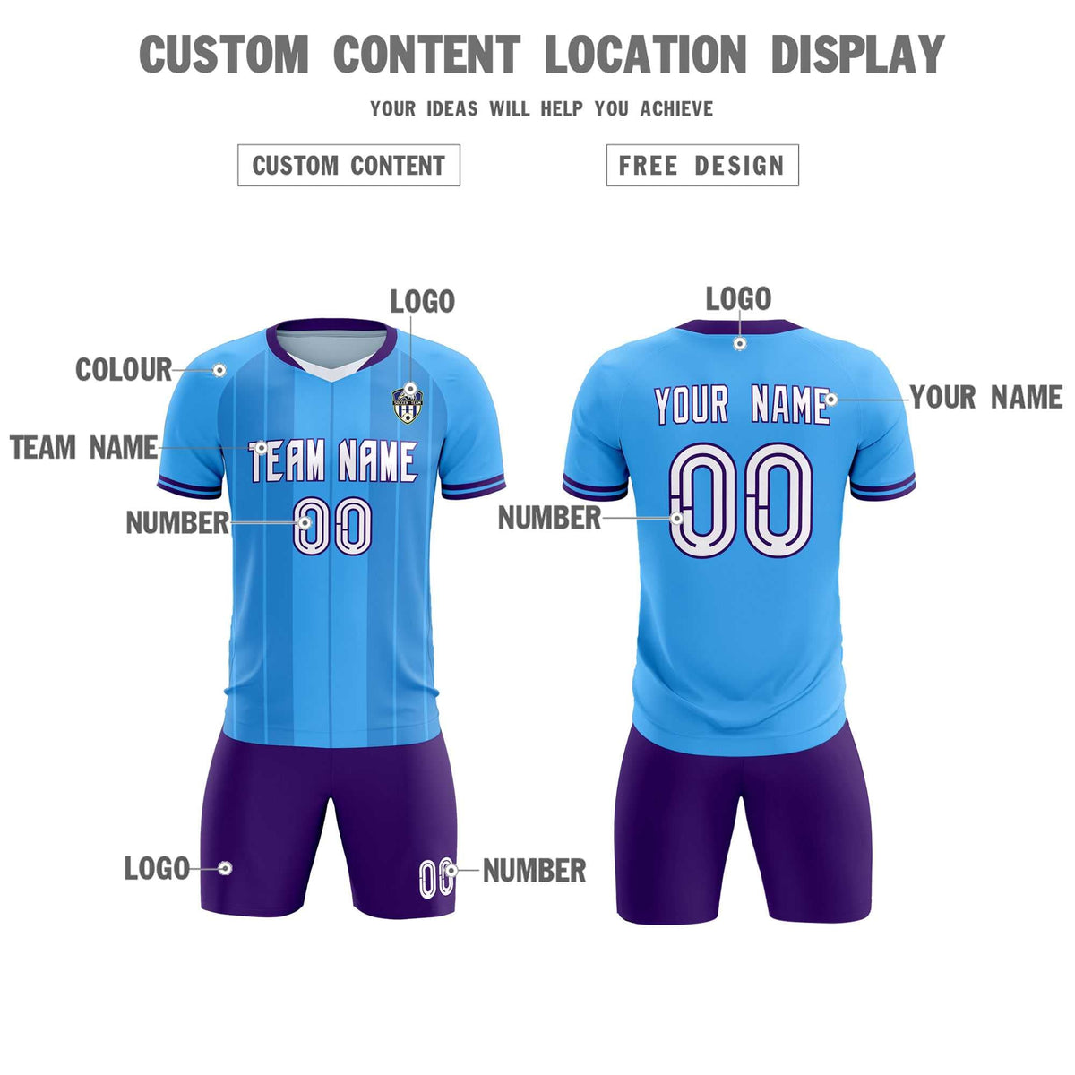 Custom Powder Blue Classic Striped Personalized Football Kit Jersey
