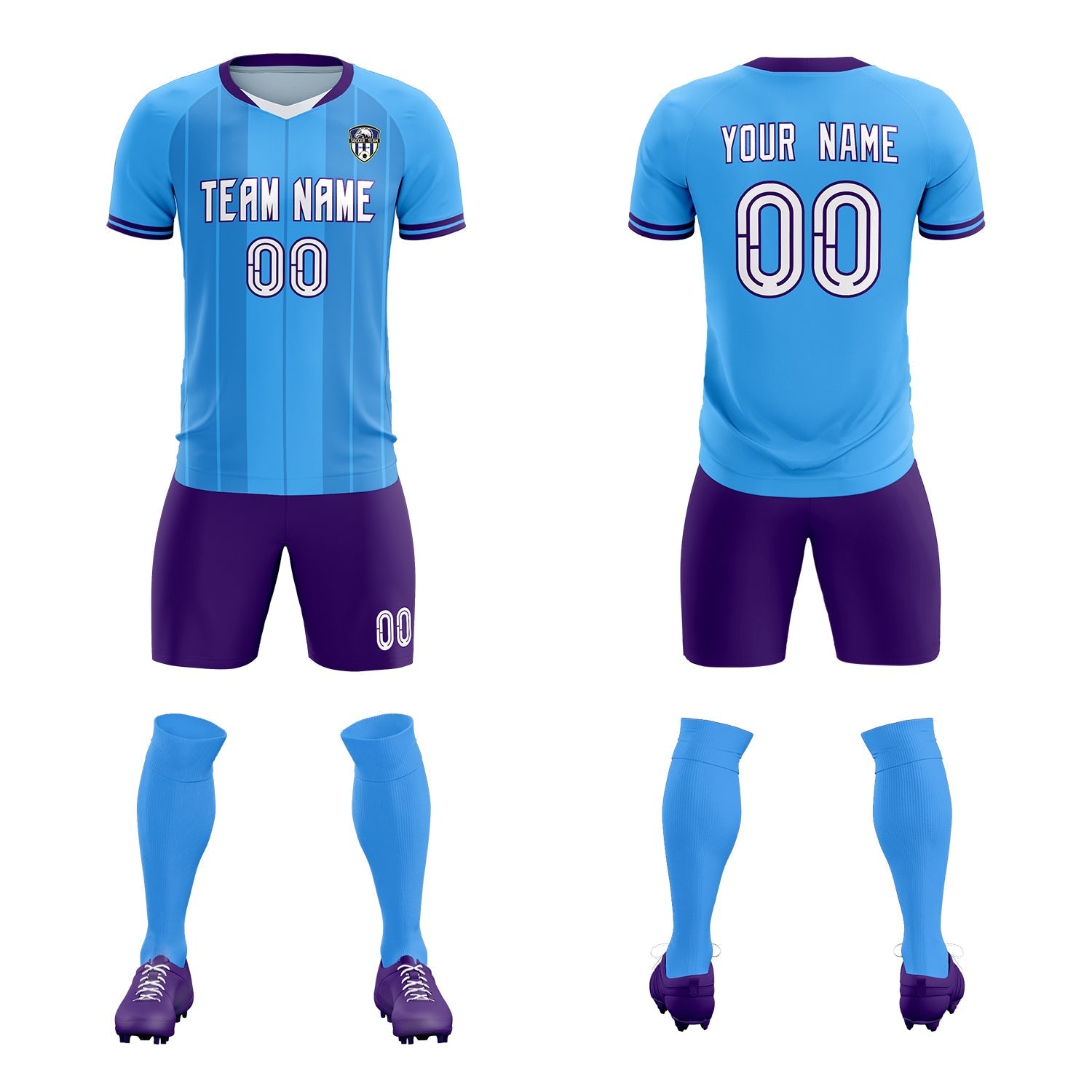 Custom Powder Blue Classic Striped Personalized Football Kit Jersey