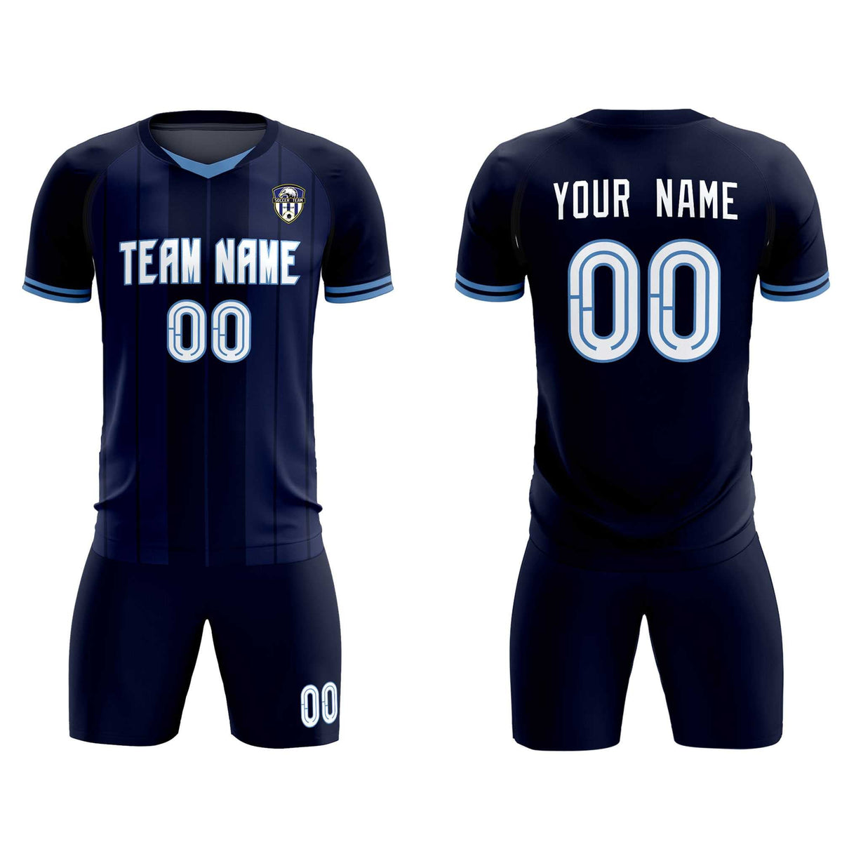 Custom Navy Classic Striped Personalized Football Kit Jersey