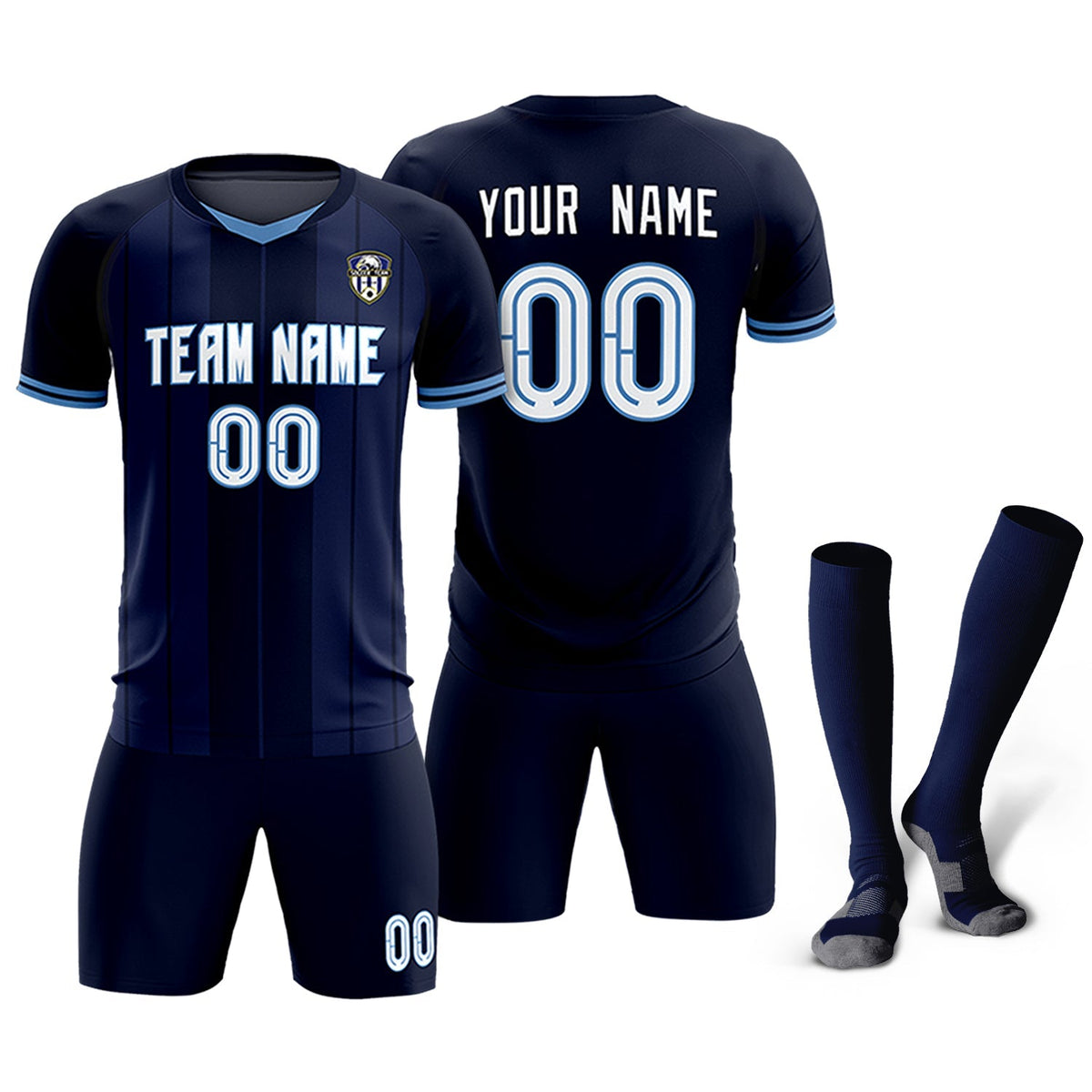 Custom Navy Classic Striped Personalized Football Kit Jersey