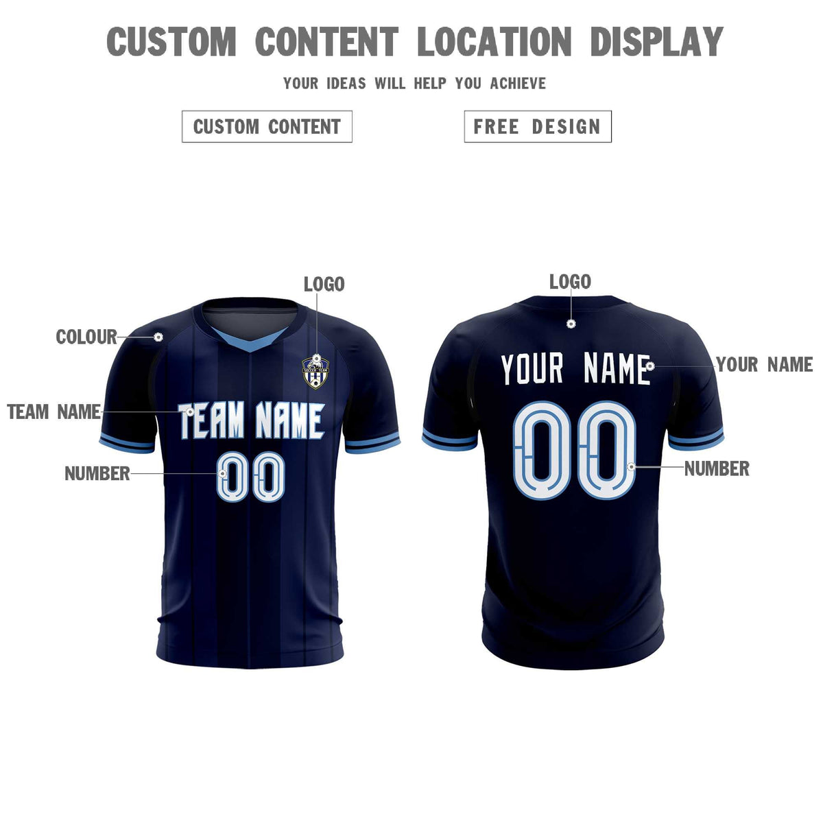 Custom Navy Classic Striped Personalized Football Kit Jersey