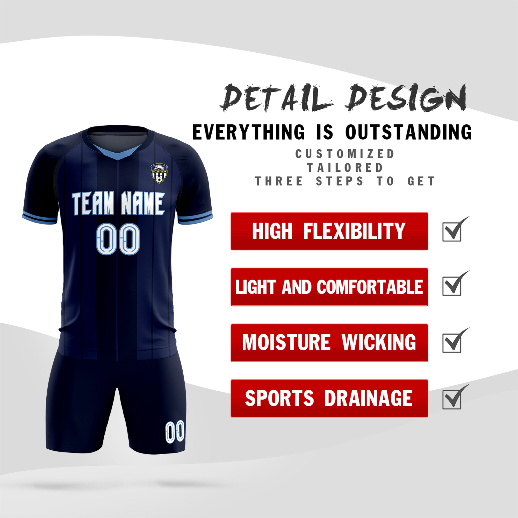 Custom Navy Classic Striped Personalized Football Kit Jersey