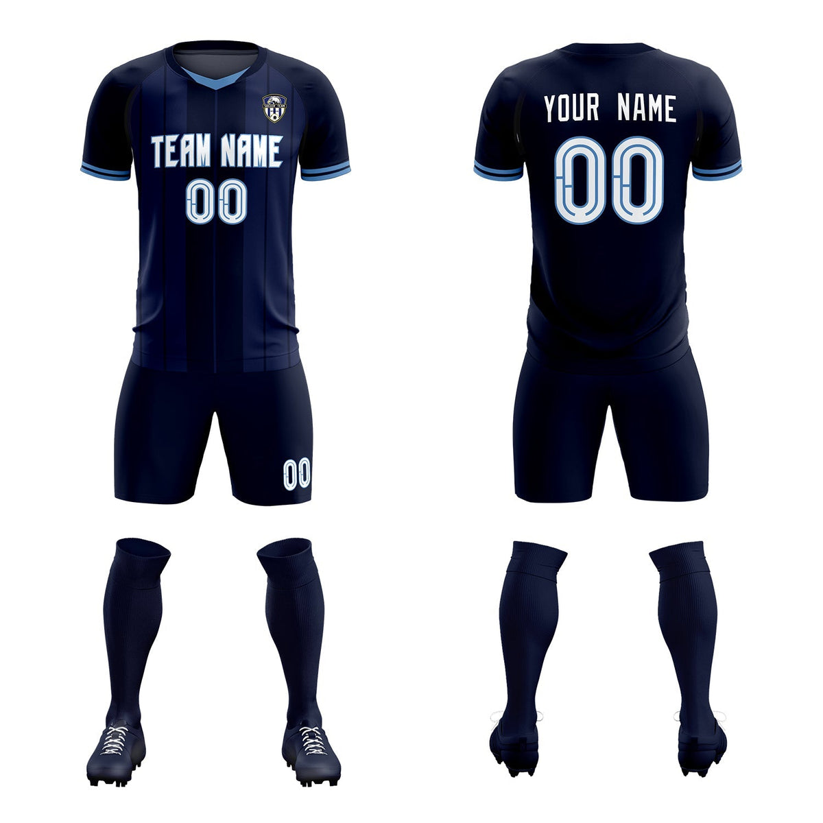 Custom Navy Classic Striped Personalized Football Kit Jersey