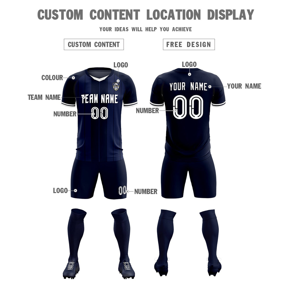 Custom Navy Classic Striped Personalized Football Kit Jersey