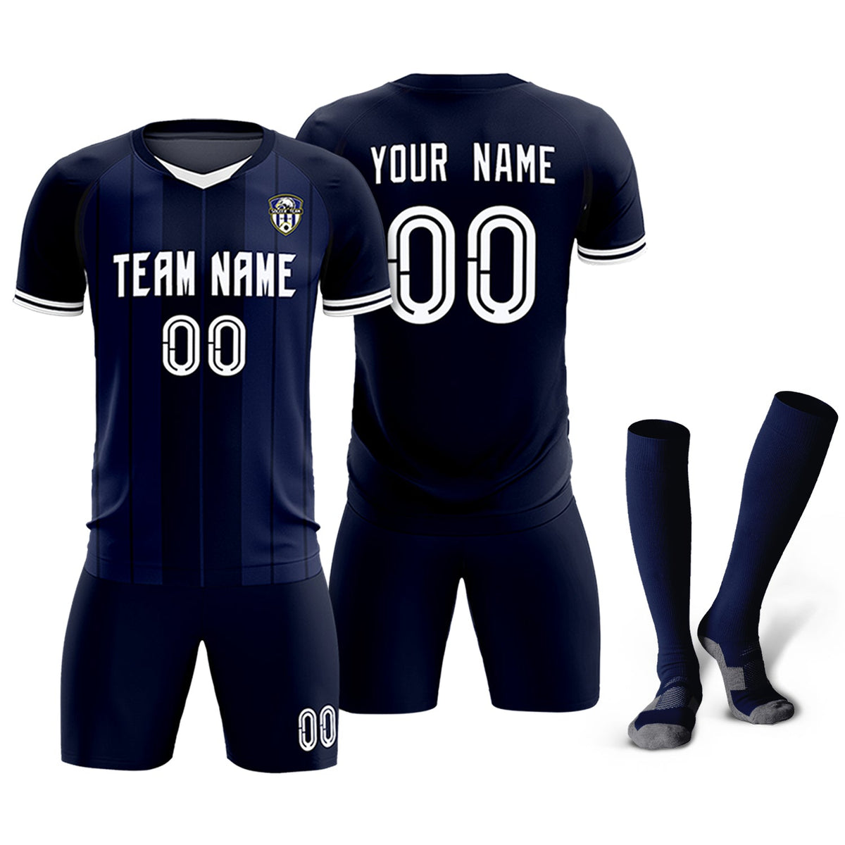 Custom Navy Classic Striped Personalized Football Kit Jersey