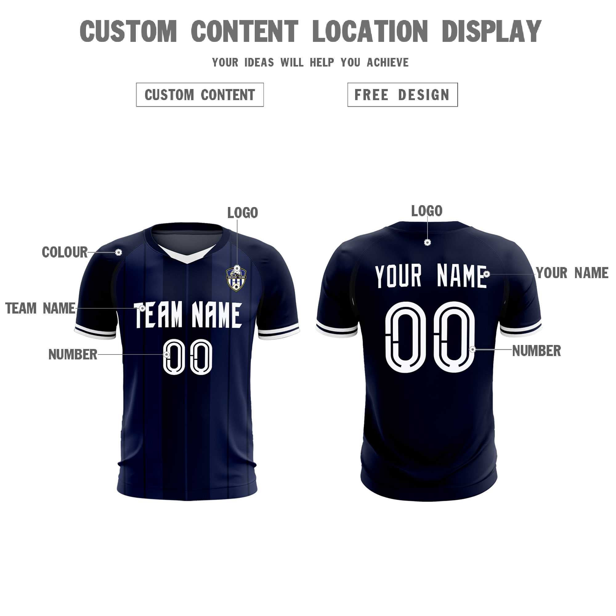 Custom Navy Classic Striped Personalized Football Kit Jersey