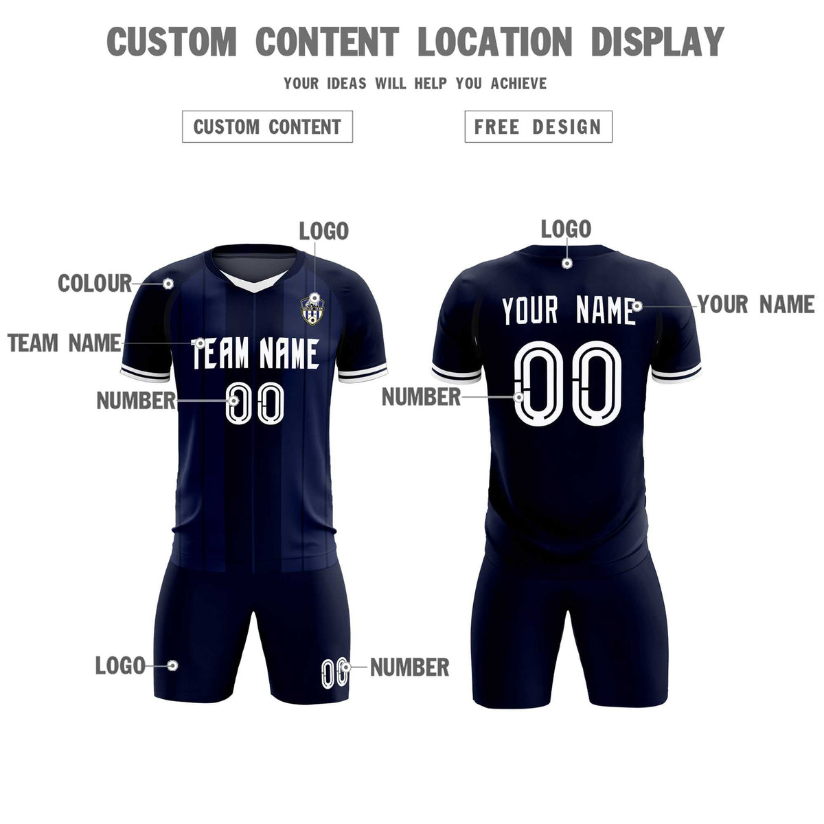 Custom Navy Classic Striped Personalized Football Kit Jersey