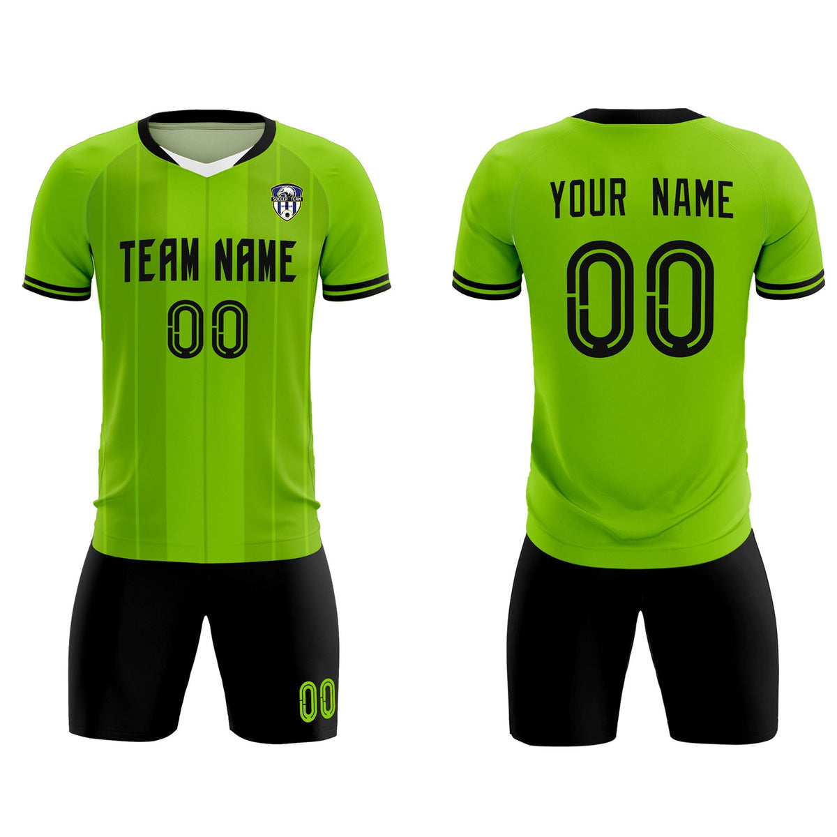 Custom Neon Green Classic Striped Personalized Football Kit Jersey
