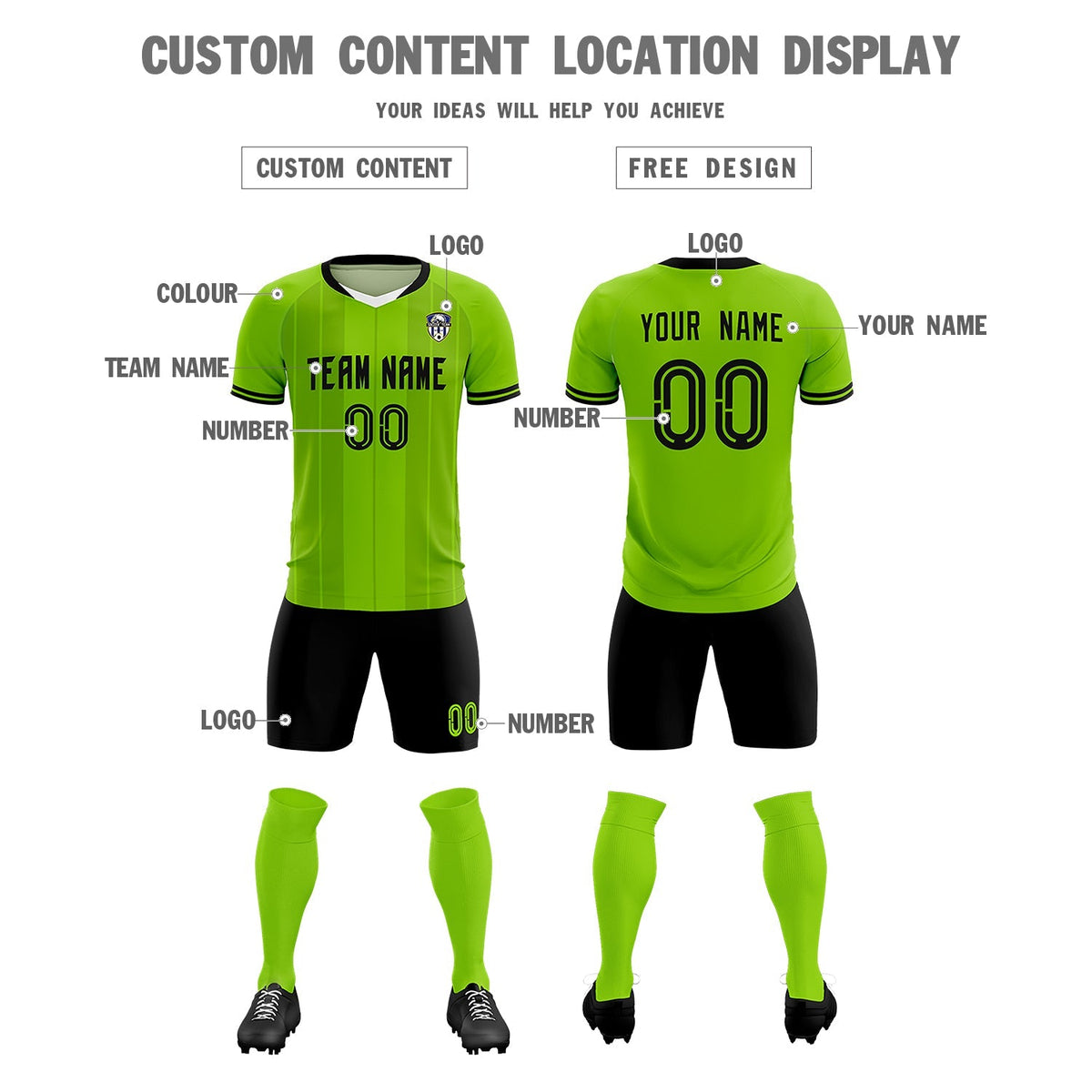 Custom Neon Green Classic Striped Personalized Football Kit Jersey