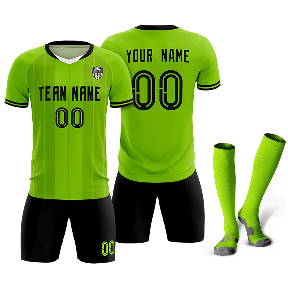 Custom Neon Green Classic Striped Personalized Football Kit Jersey