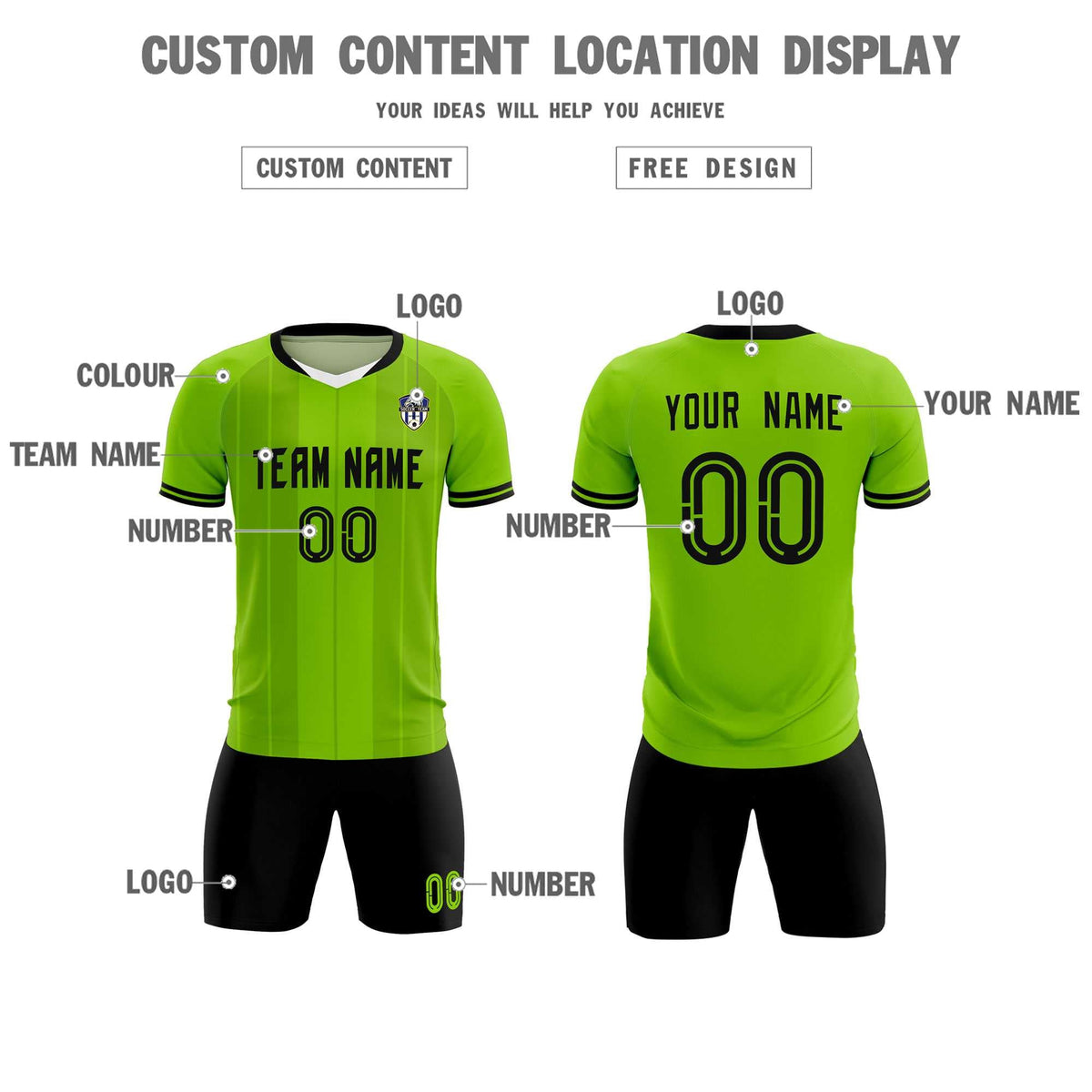 Custom Neon Green Classic Striped Personalized Football Kit Jersey
