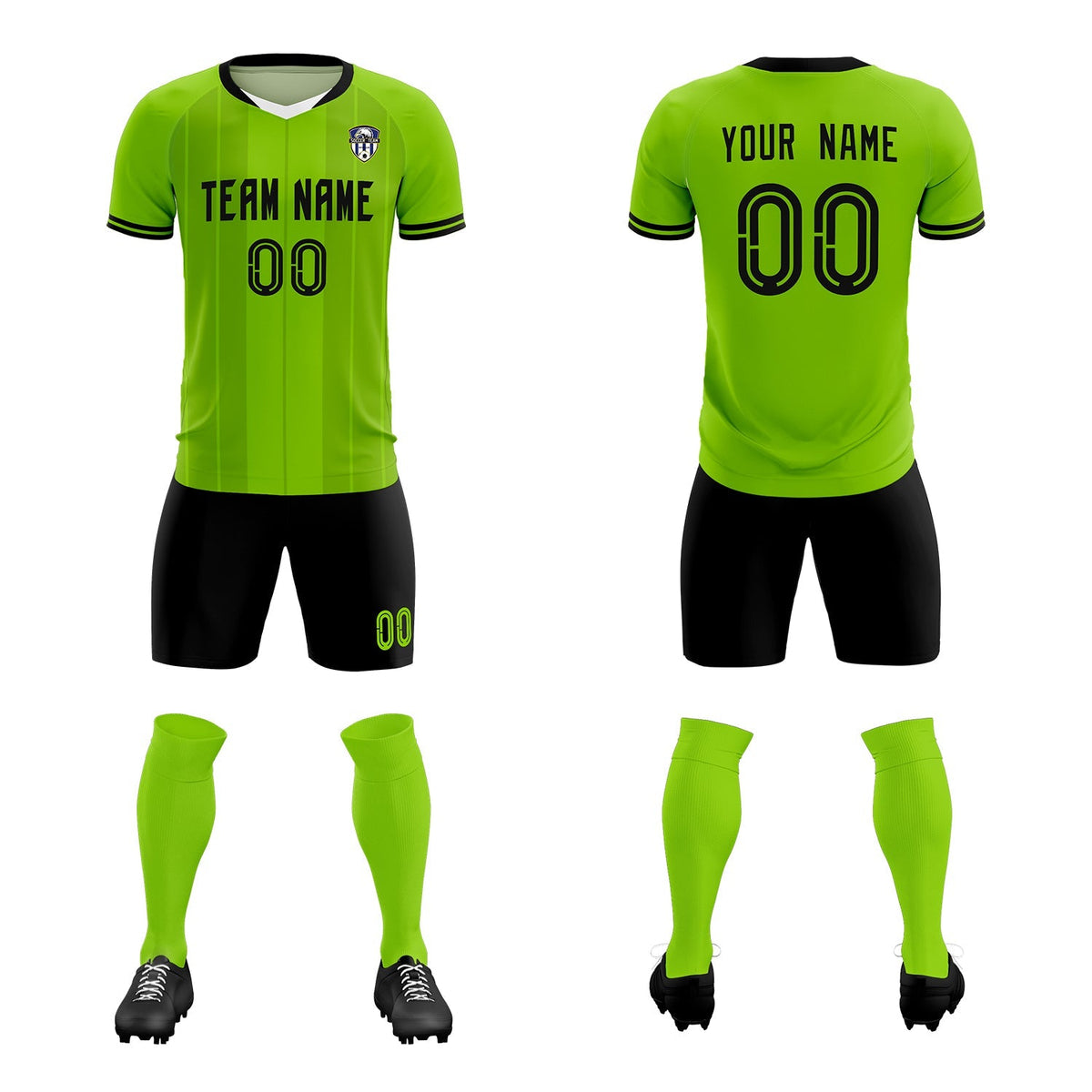 Custom Neon Green Classic Striped Personalized Football Kit Jersey
