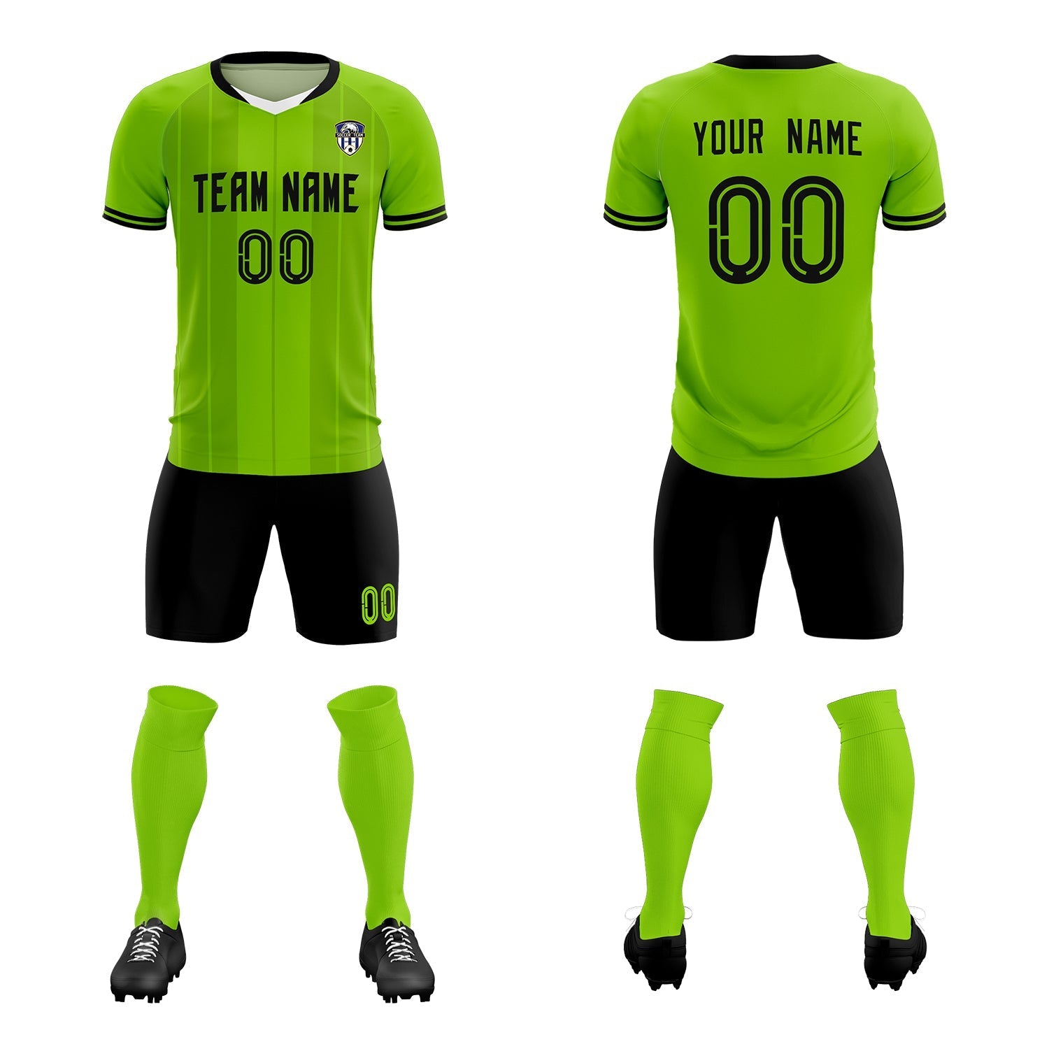 Custom Neon Green Classic Striped Personalized Football Kit Jersey