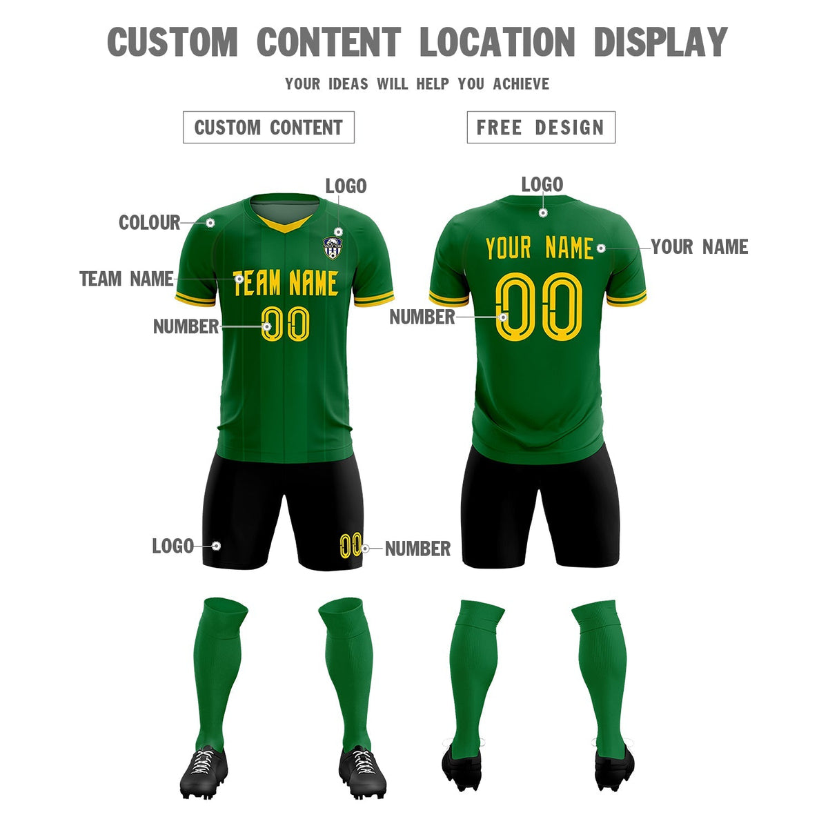 Custom Kelly Green Classic Striped Personalized Football Kit Jersey