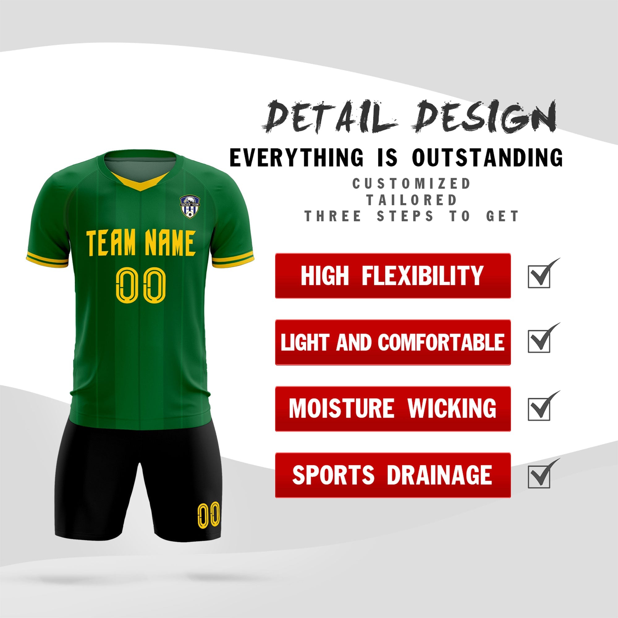 Custom Kelly Green Classic Striped Personalized Football Kit Jersey