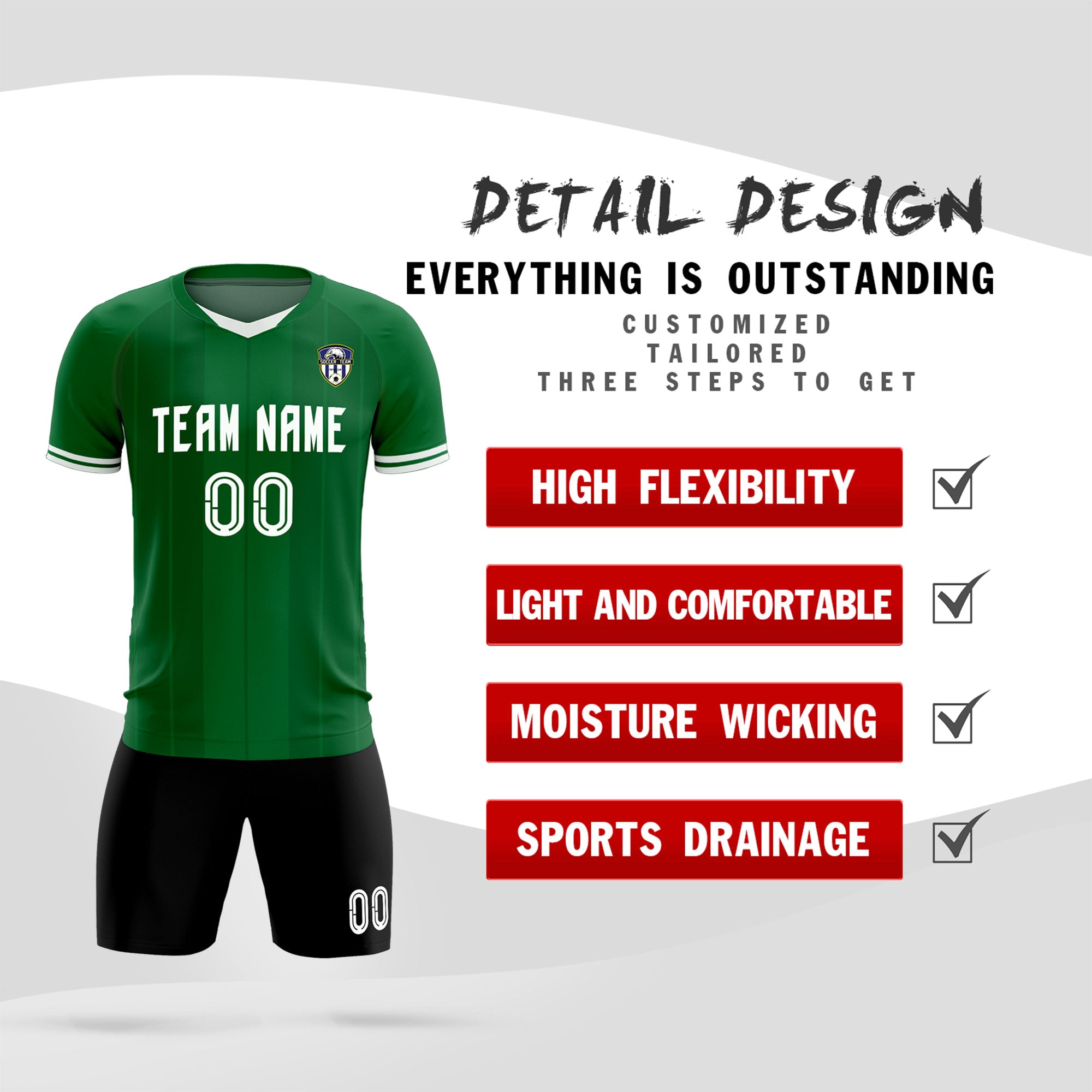 Custom Kelly Green Classic Striped Personalized Football Kit Jersey