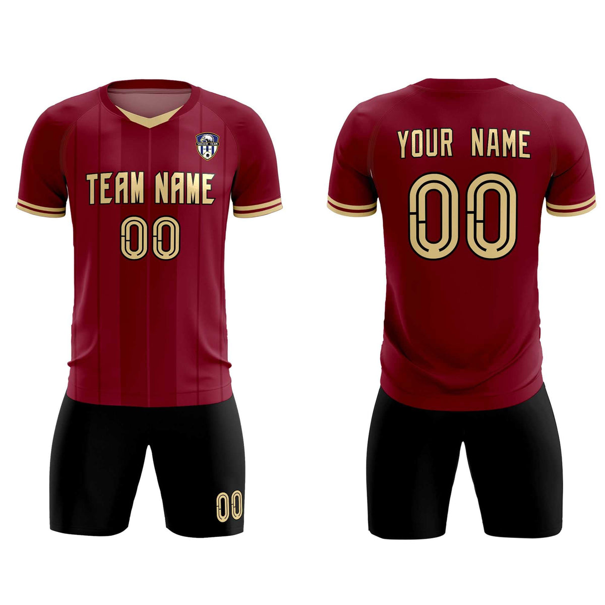 Custom Crimson Classic Striped Personalized Football Kit Jersey