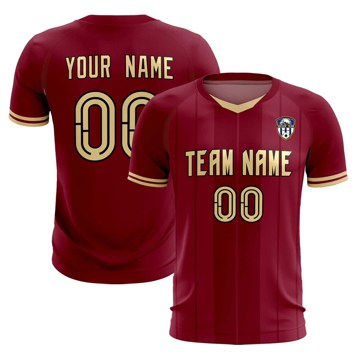 Custom Crimson Classic Striped Personalized Football Kit Jersey