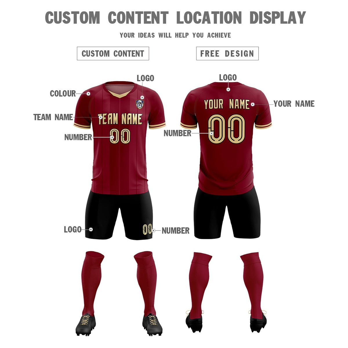 Custom Crimson Classic Striped Personalized Football Kit Jersey