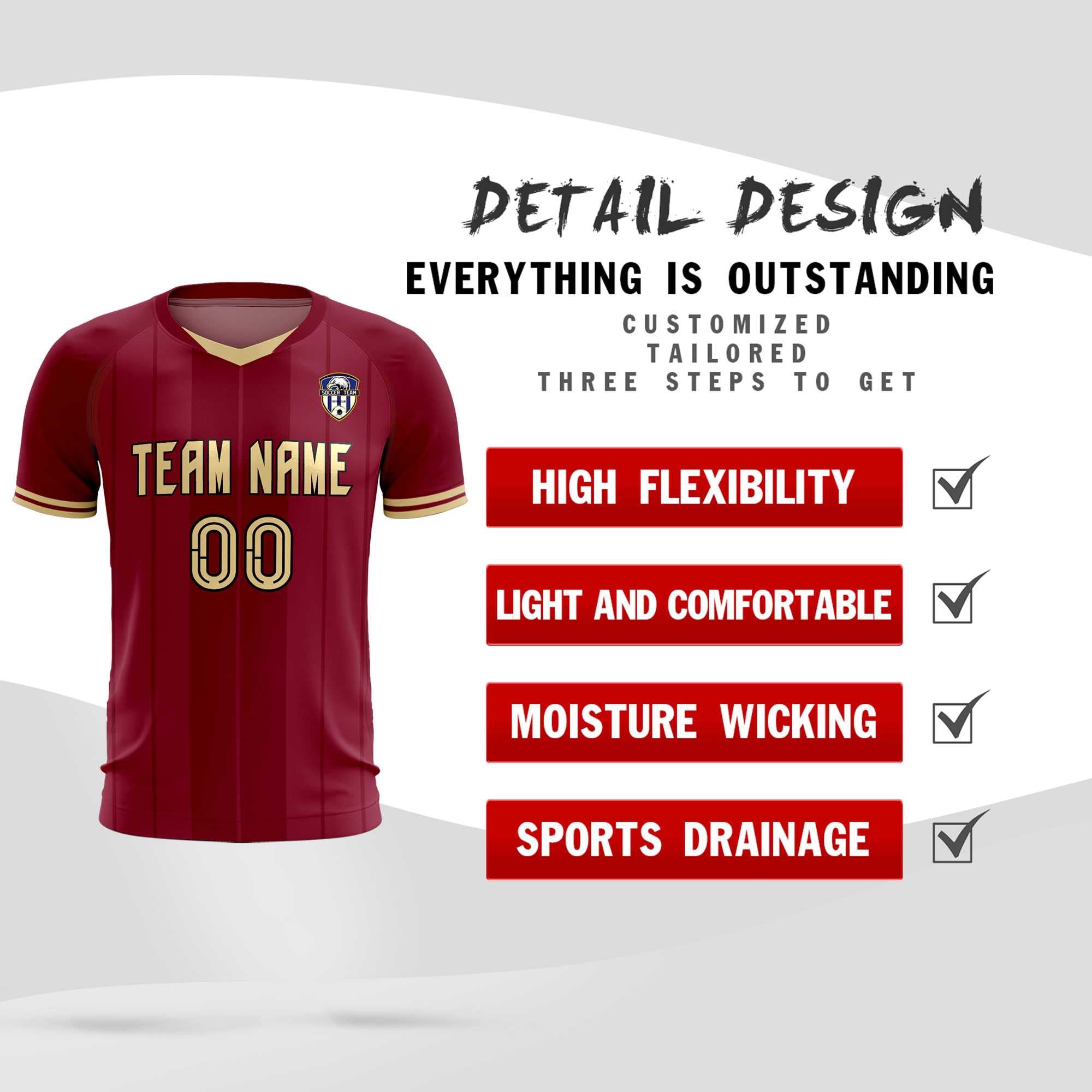 Custom Crimson Classic Striped Personalized Football Kit Jersey