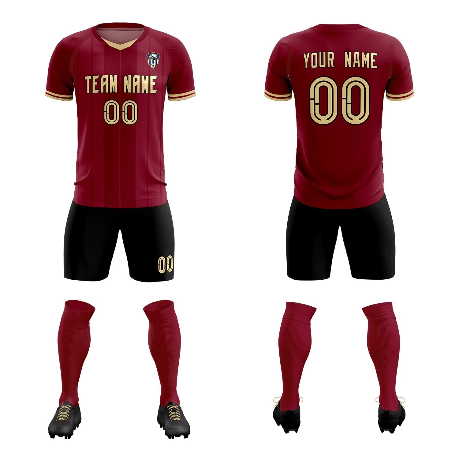 Custom Crimson Classic Striped Personalized Football Kit Jersey