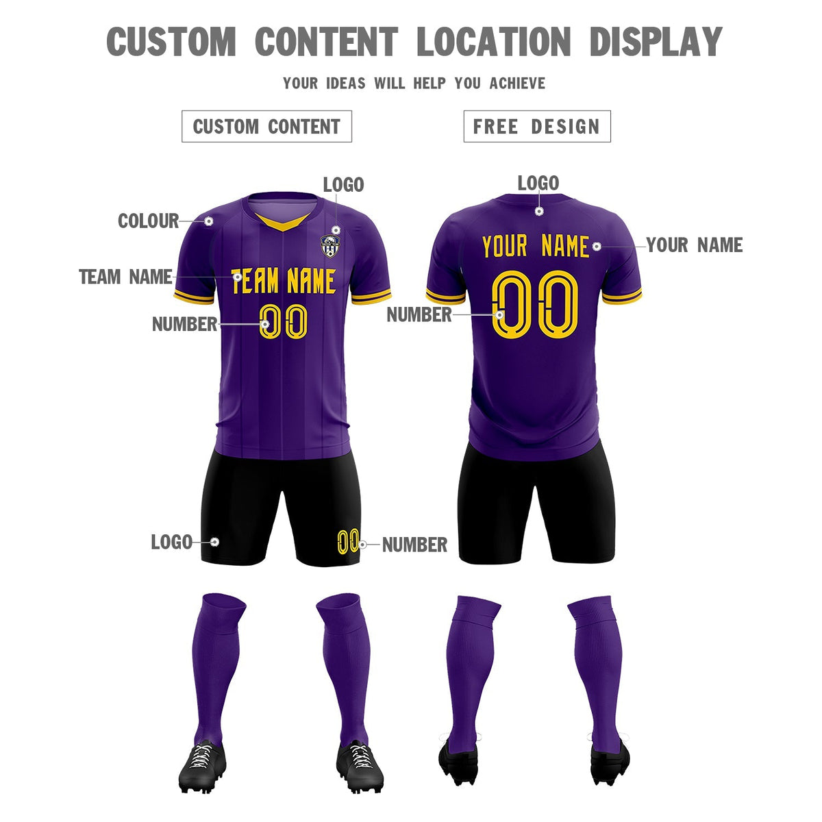 Custom Purple Classic Striped Personalized Football Kit Jersey