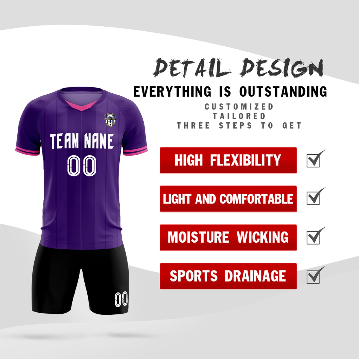 Custom Purple Classic Striped Personalized Football Kit Jersey