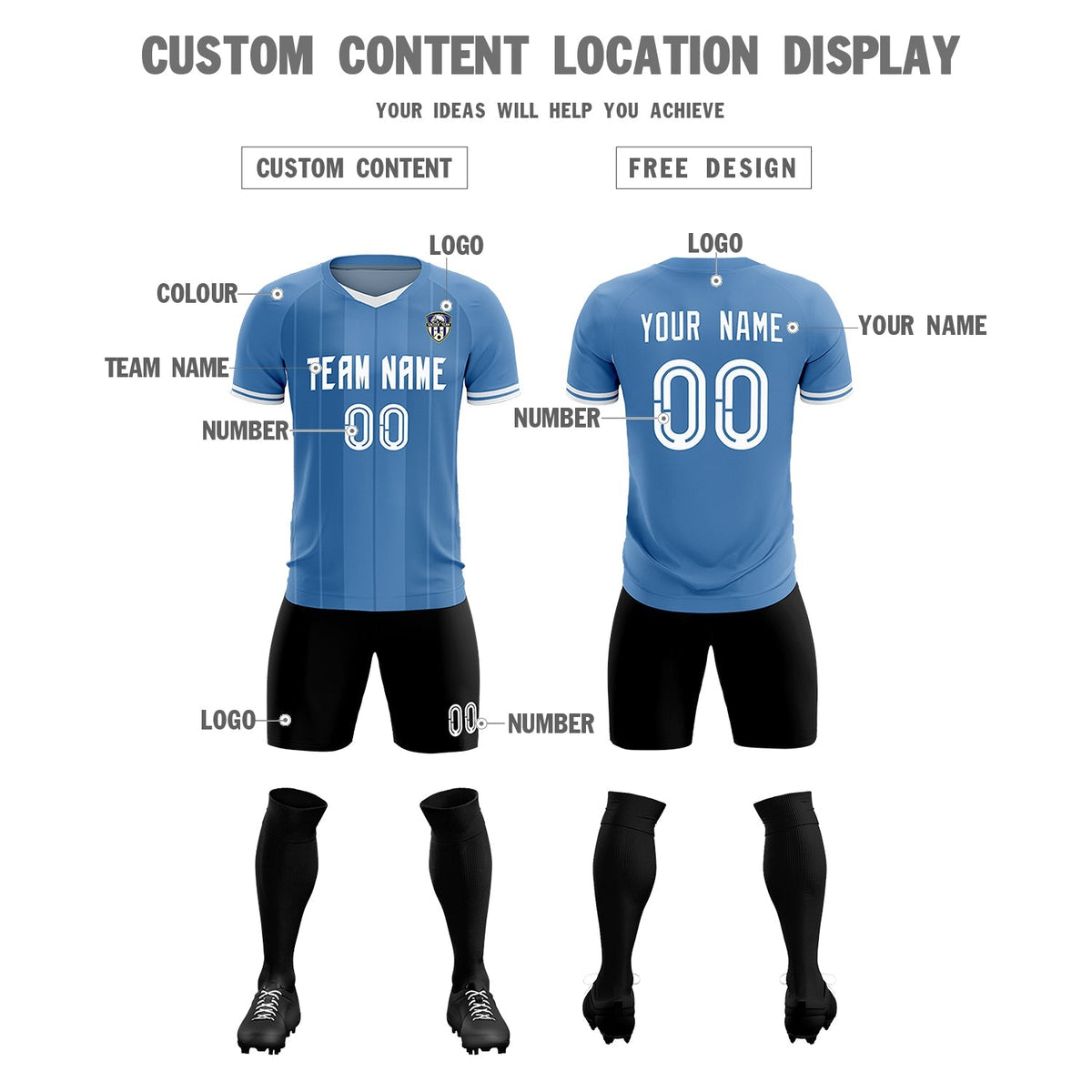 Custom Light Blue Classic Striped Personalized Football Kit Jersey