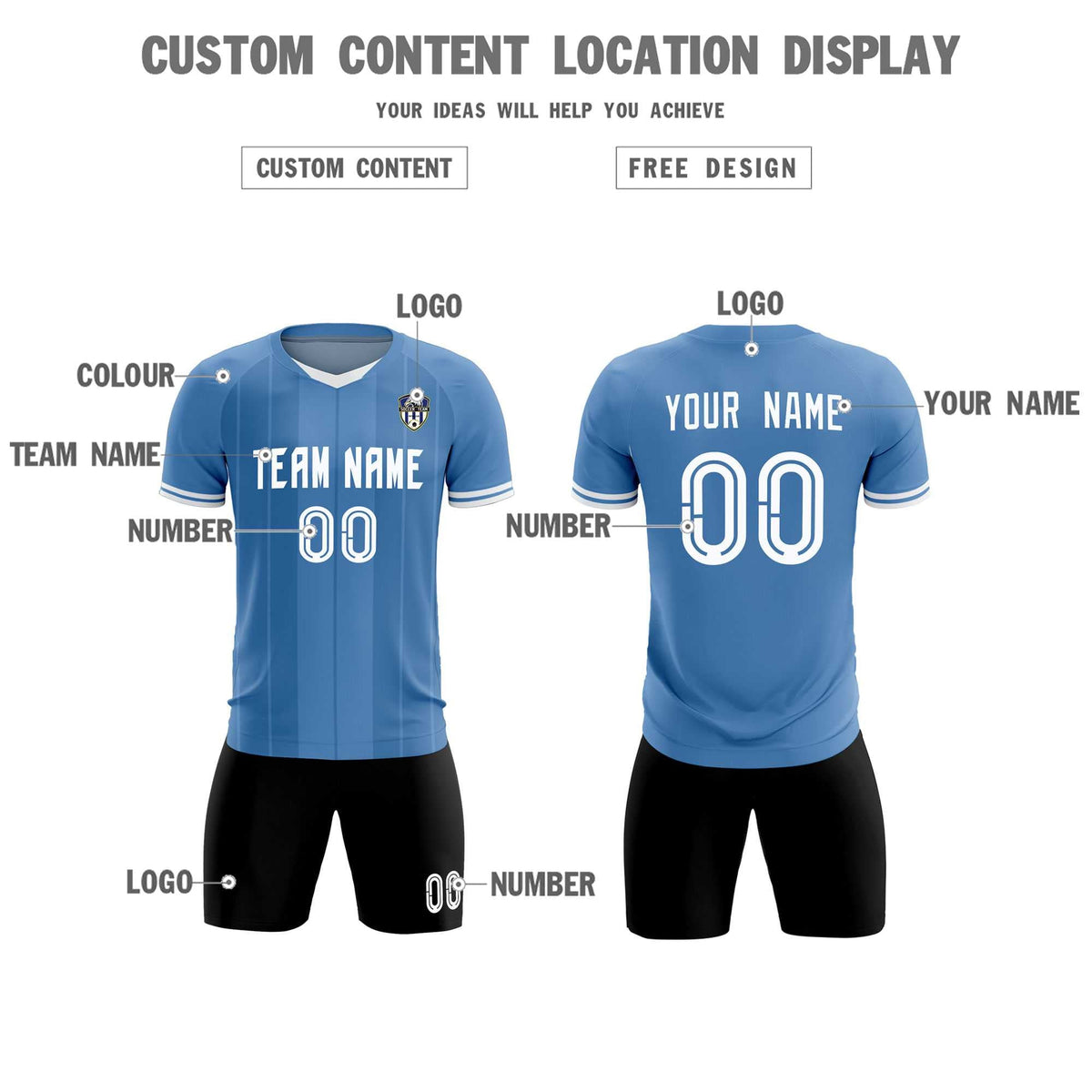 Custom Light Blue Classic Striped Personalized Football Kit Jersey