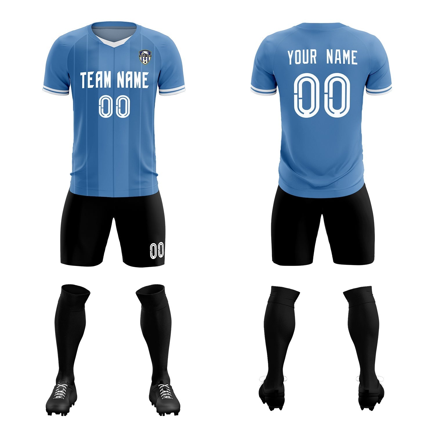 Custom Light Blue Classic Striped Personalized Football Kit Jersey